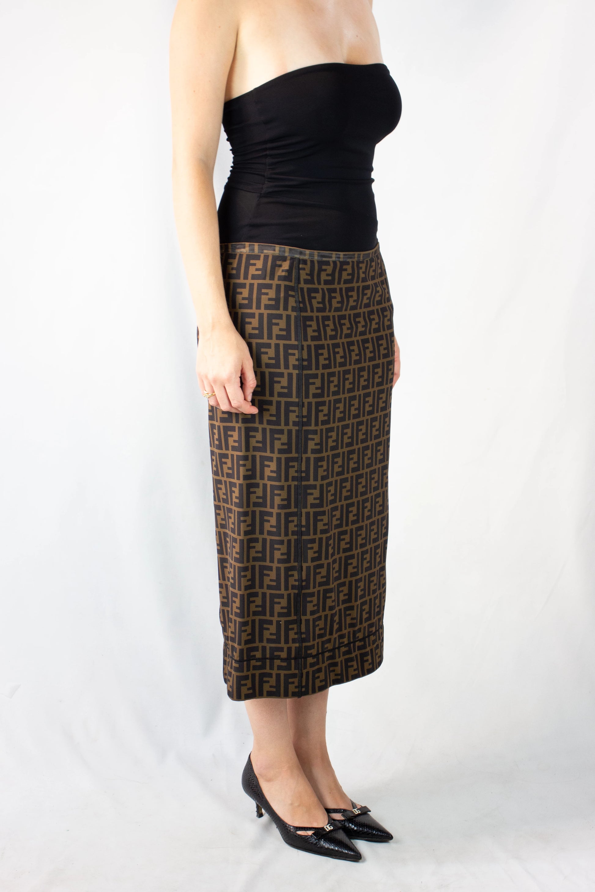Zucca Monogram Stretch Midi Pencil Skirt