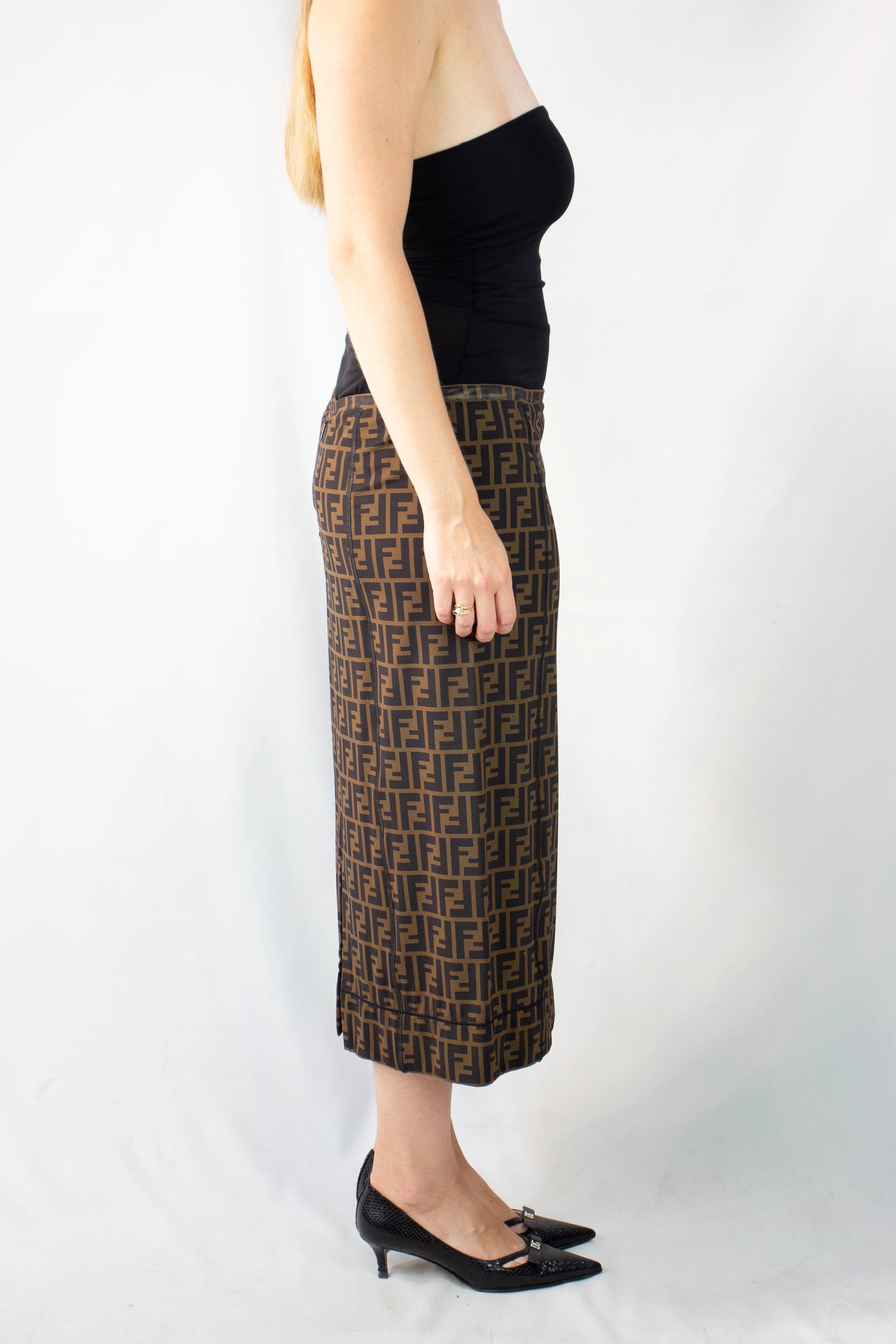 Zucca Monogram Stretch Midi Pencil Skirt