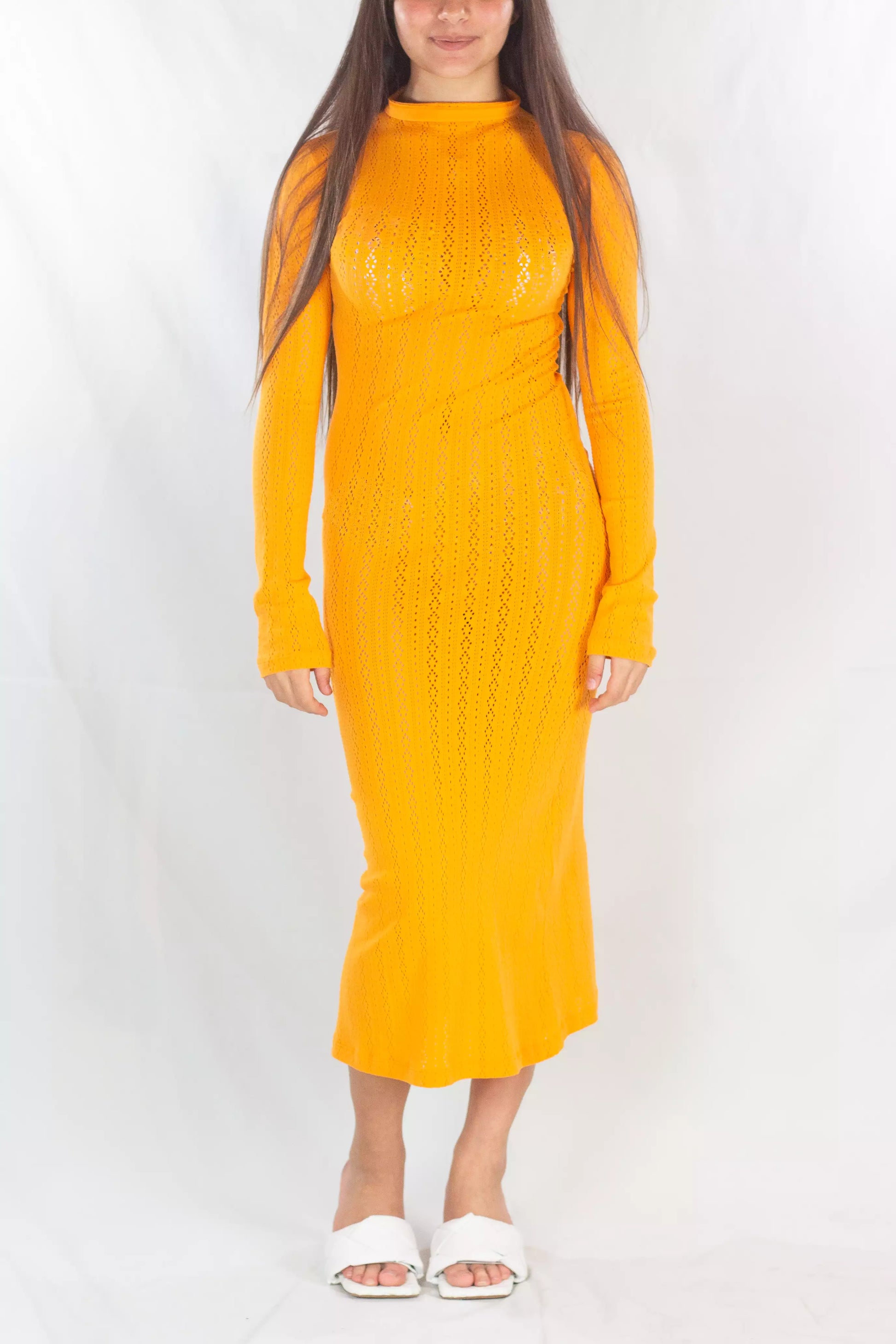 Fendi Orange Knit Long Sleeve Midi Dress
