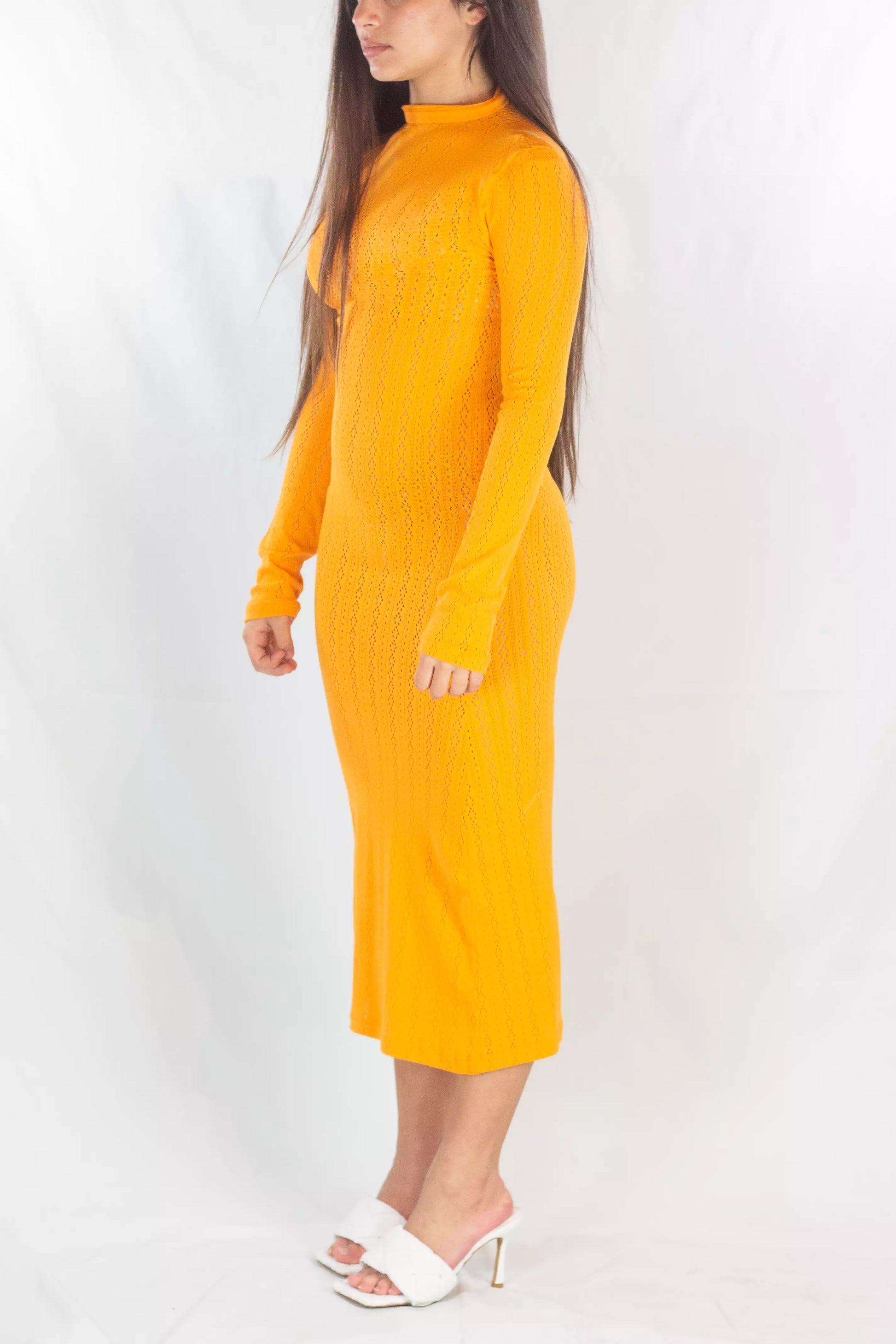 Fendi Orange Knit Long Sleeve Midi Dress