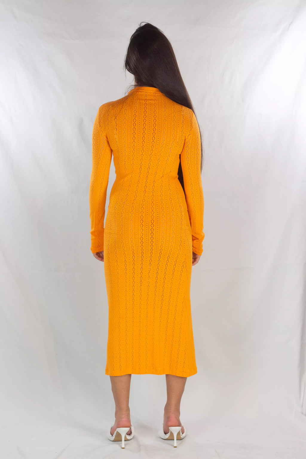 Fendi Orange Knit Long Sleeve Midi Dress