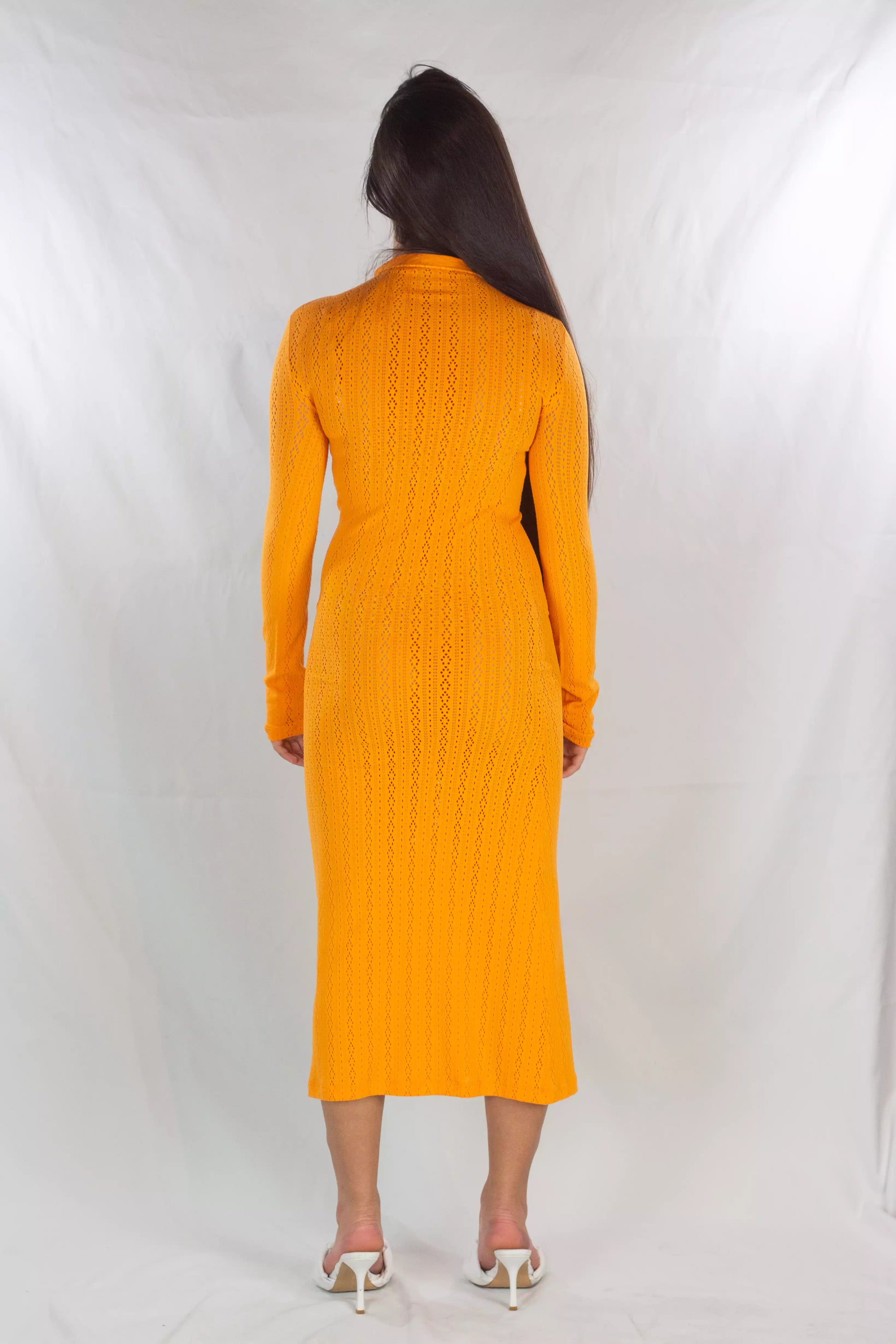 Fendi Orange Knit Long Sleeve Midi Dress