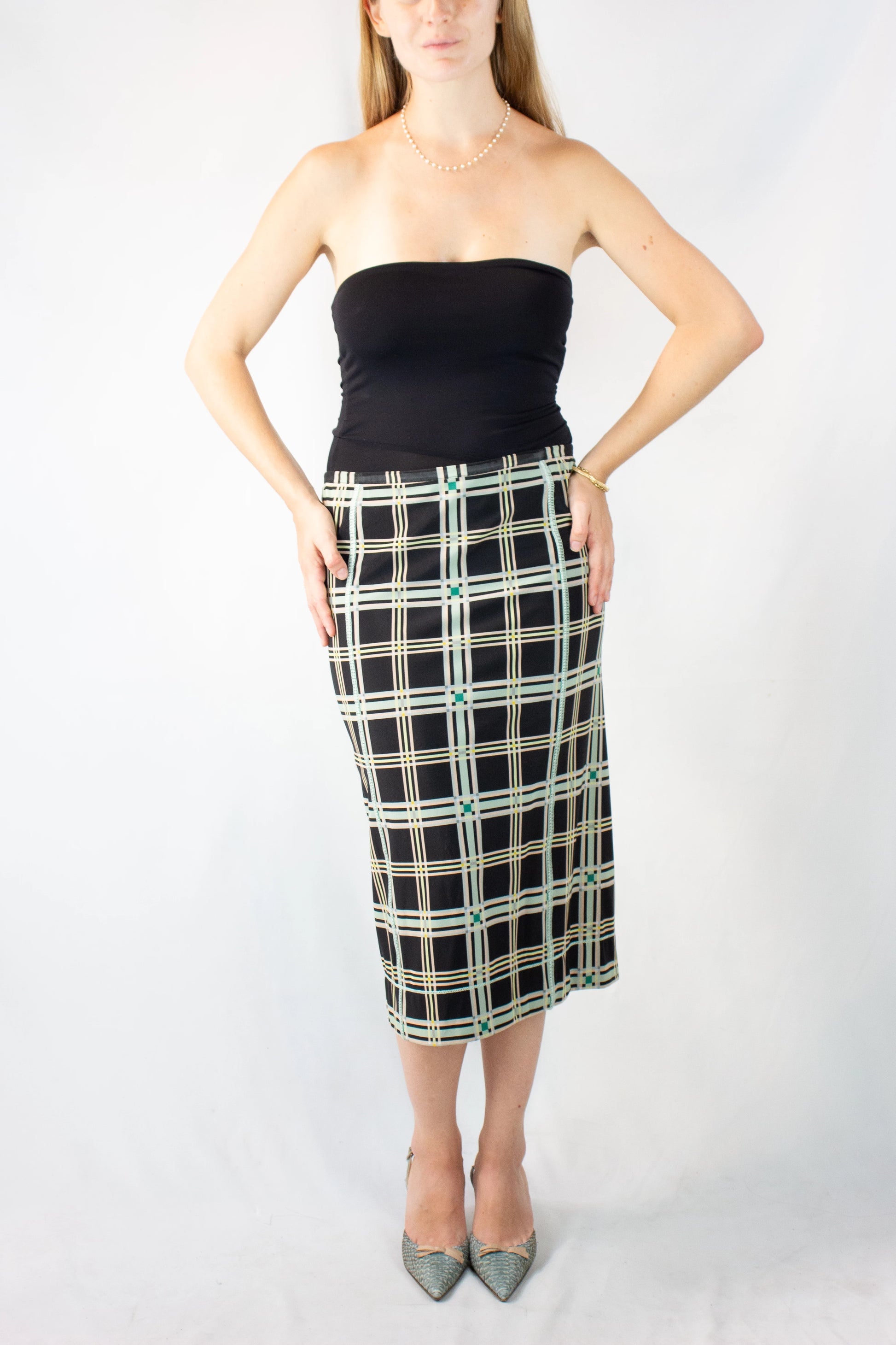 Stretch Midi Skirt with Check Pattern PreFall2018