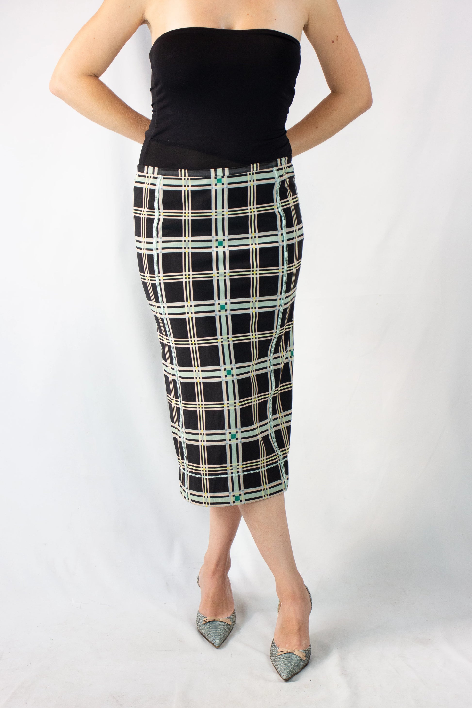 Stretch Midi Skirt with Check Pattern PreFall2018