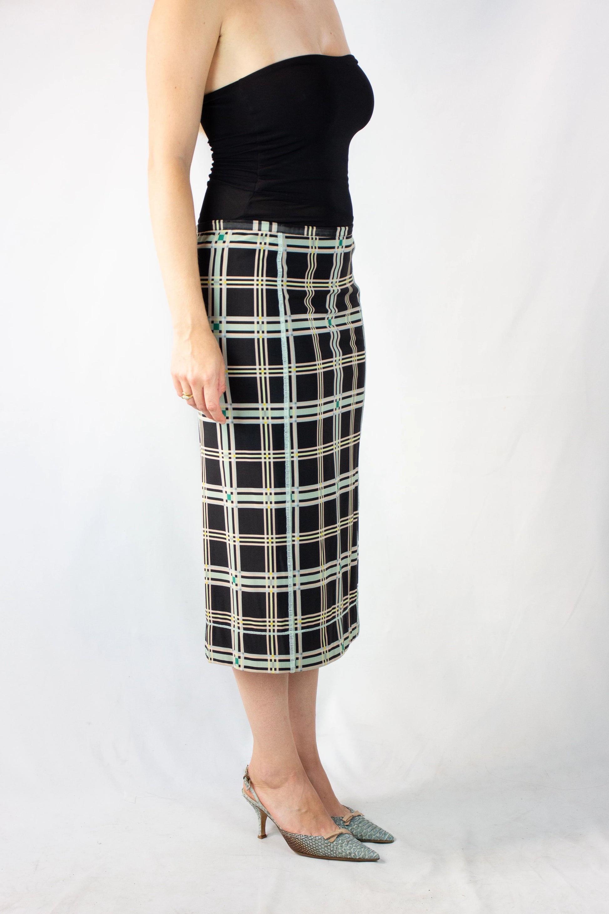 Stretch Midi Skirt with Check Pattern PreFall2018