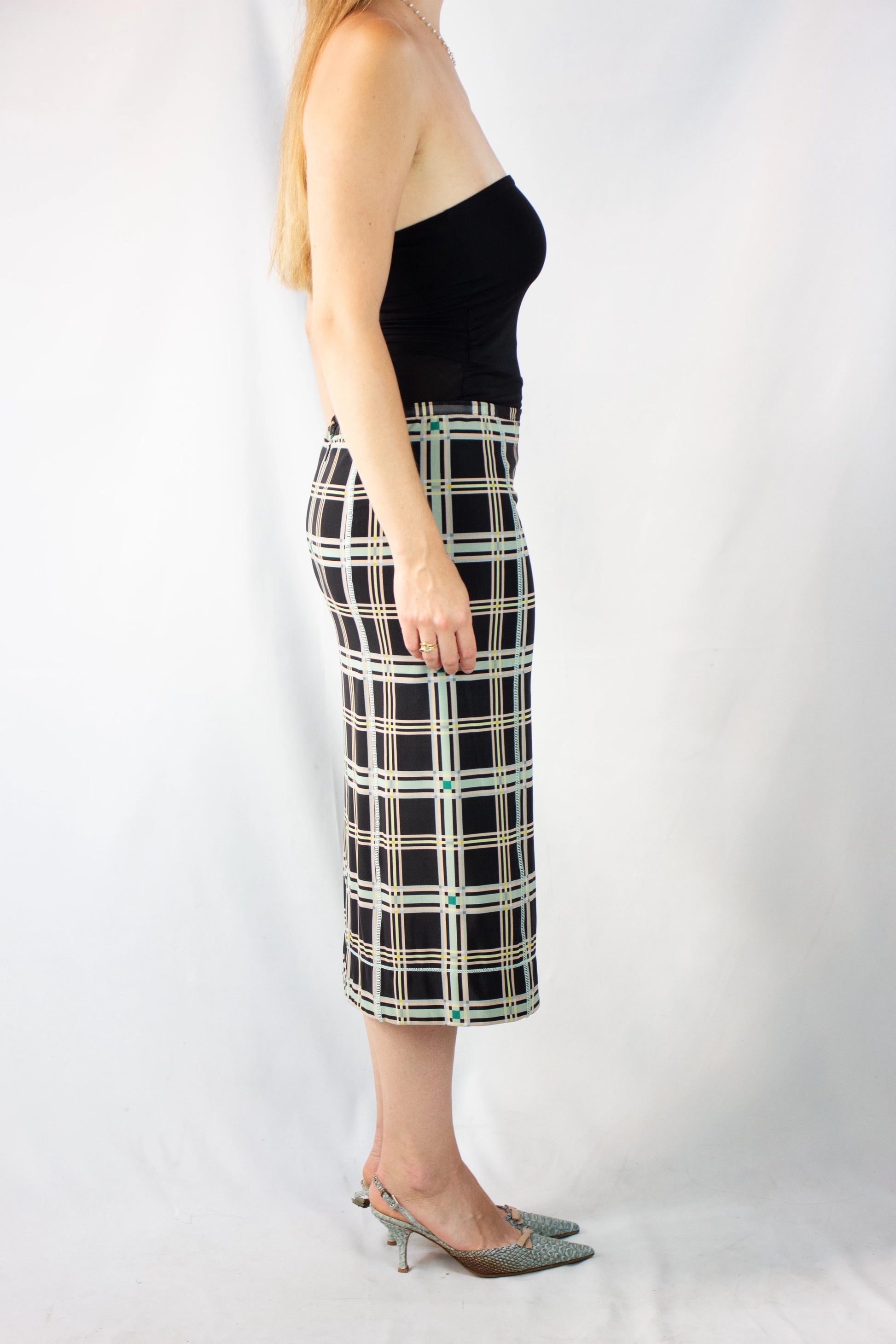 Stretch Midi Skirt with Check Pattern PreFall2018