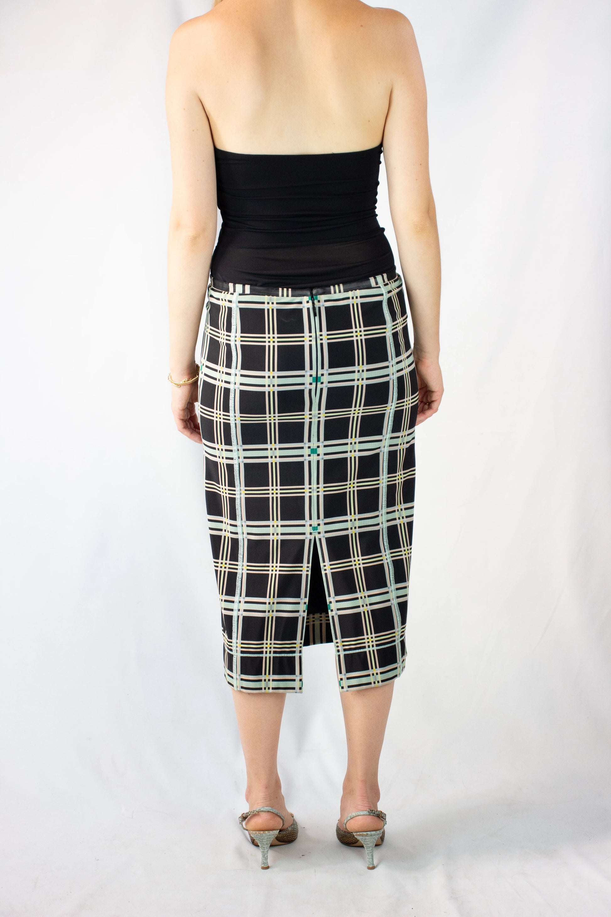 Stretch Midi Skirt with Check Pattern PreFall2018