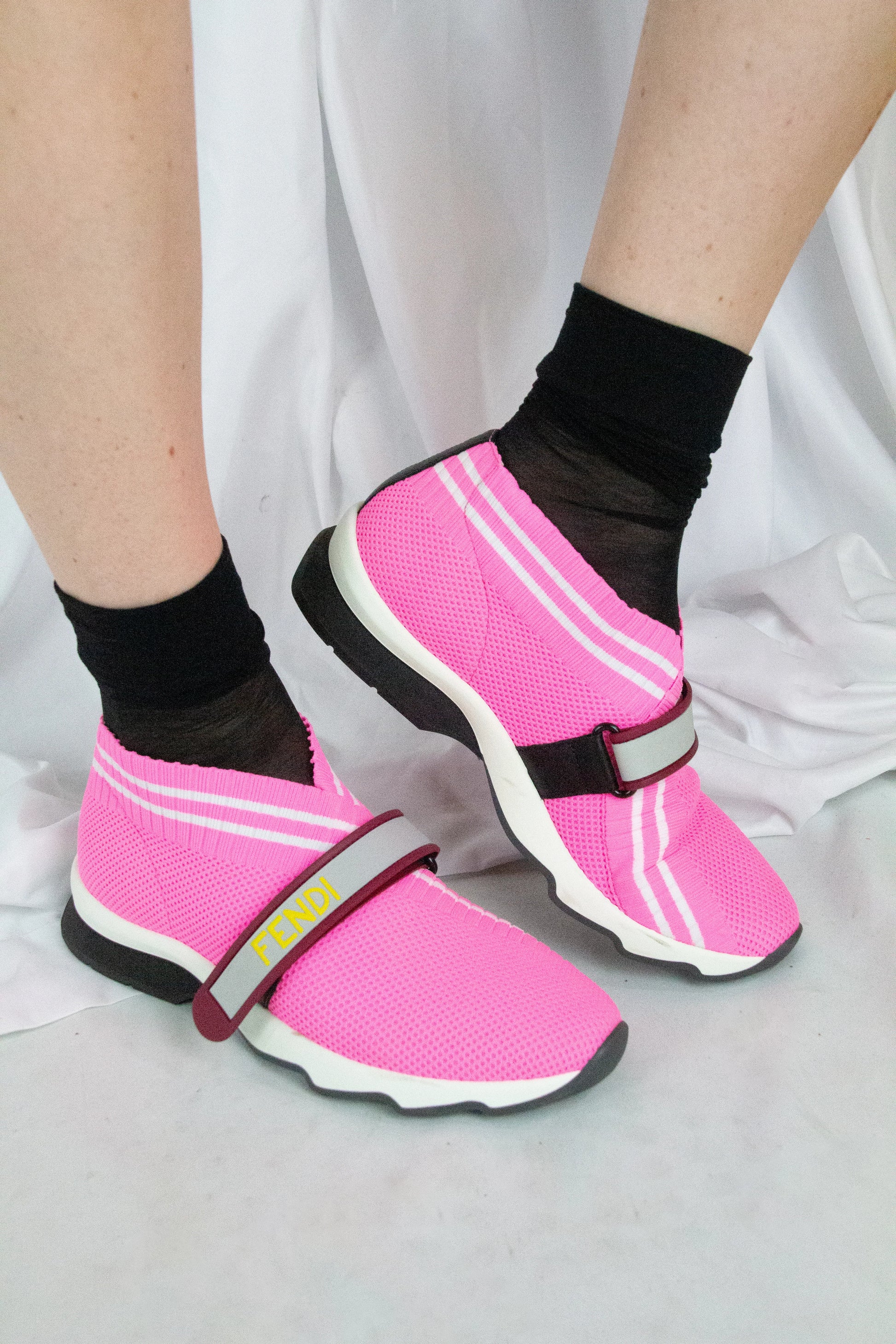 Fuchsia Mesh Sneakers with Velcro and Logo Detailing