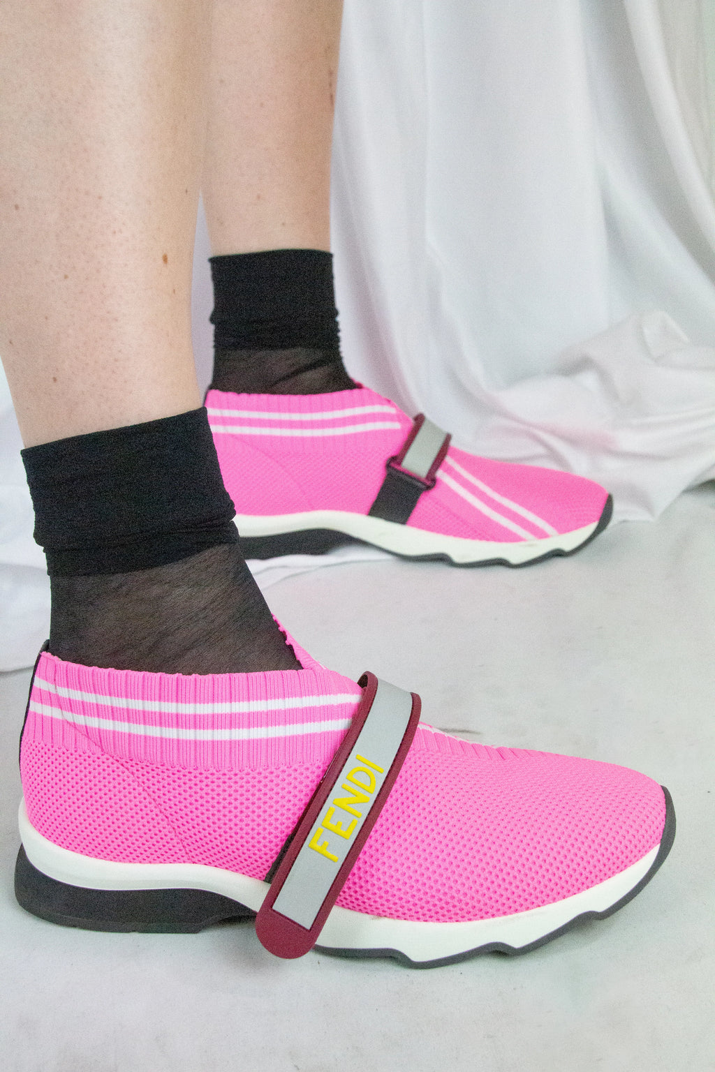 Fuchsia Mesh Sneakers with Velcro and Logo Detailing