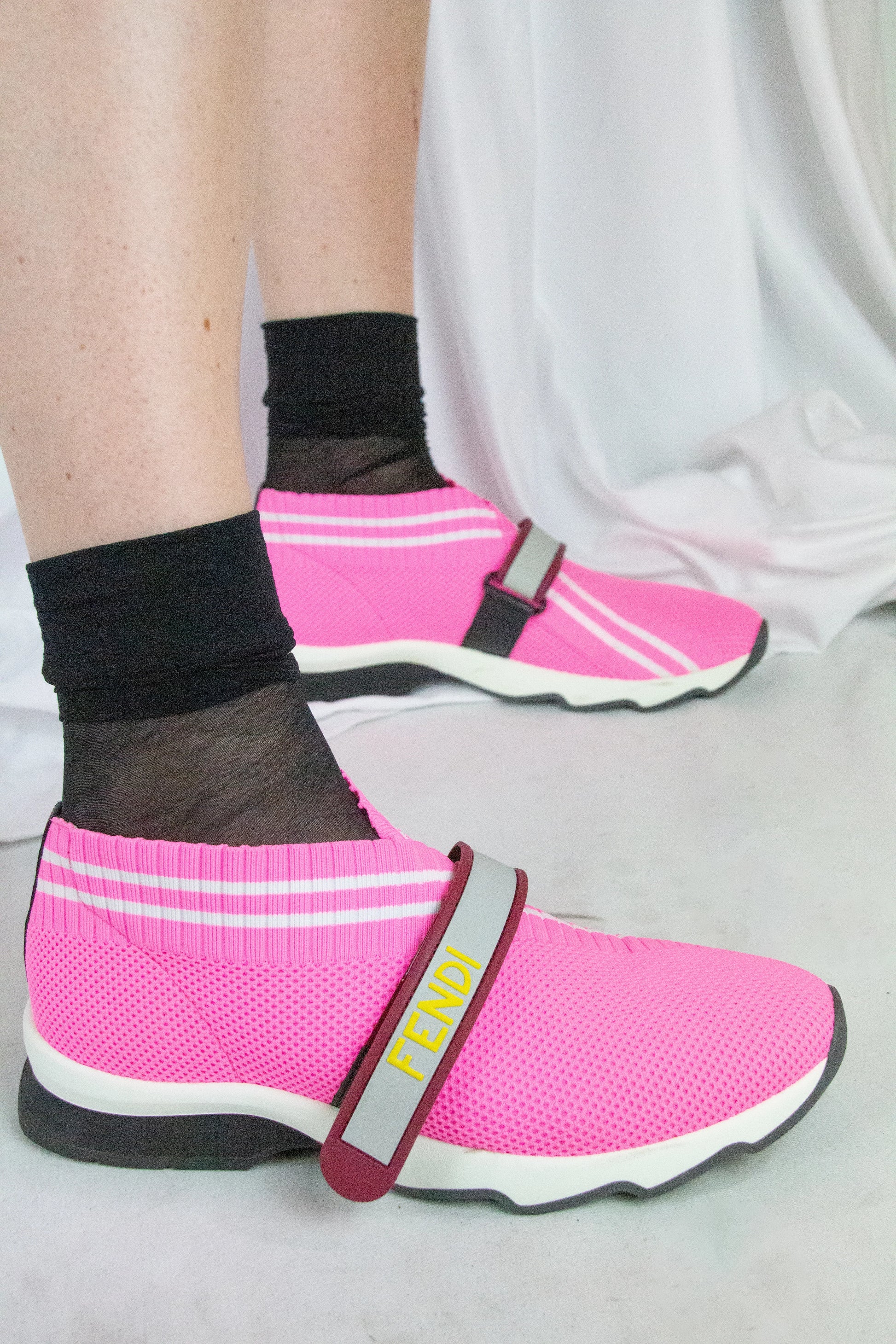 Fuchsia Mesh Sneakers with Velcro and Logo Detailing