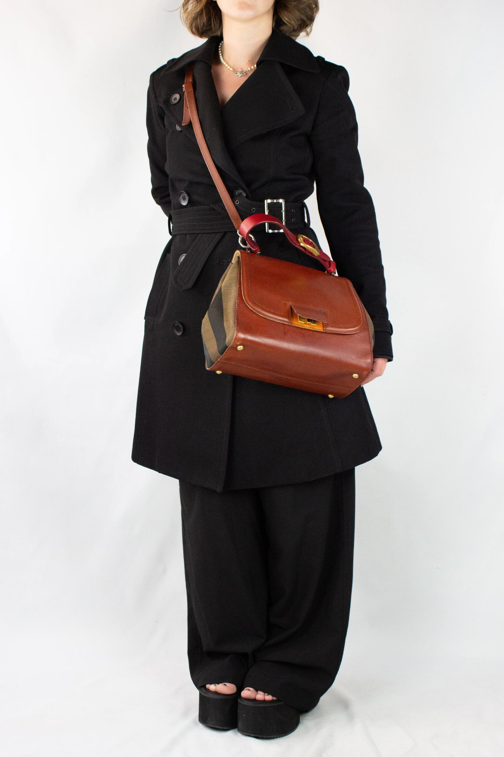 Silvana in striped canvas and tan leather