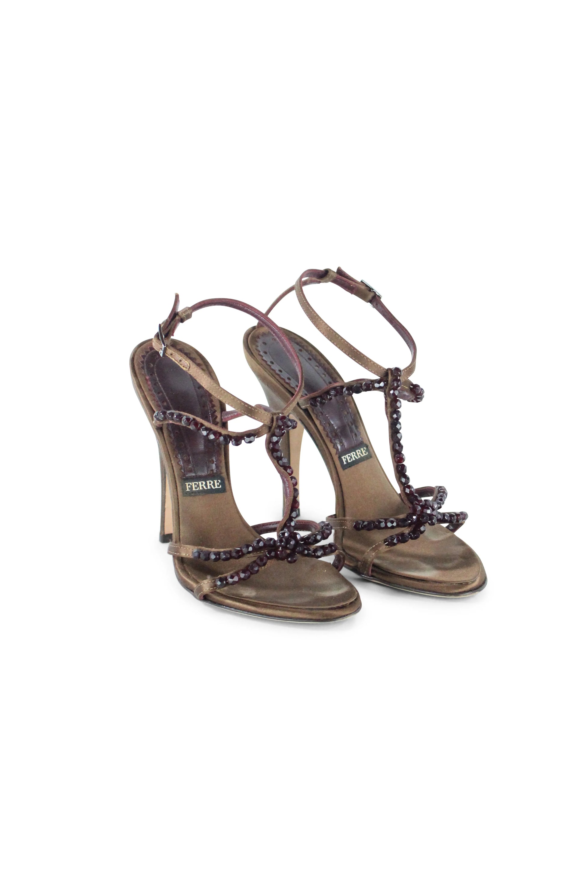 Bronze beaded strappy sandals