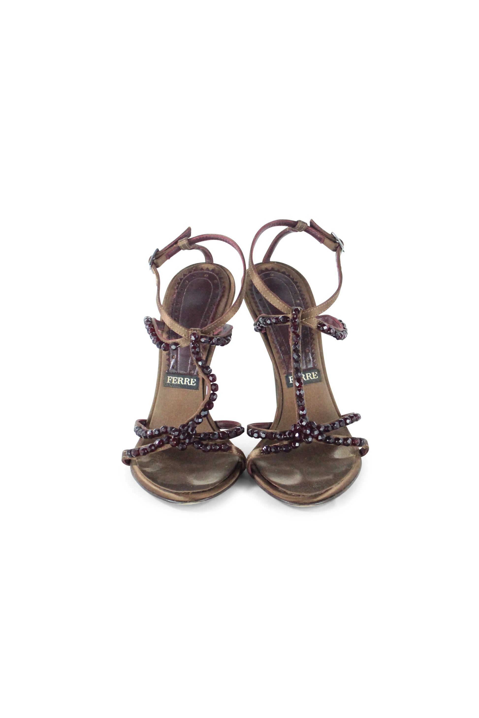 Bronze beaded strappy sandals