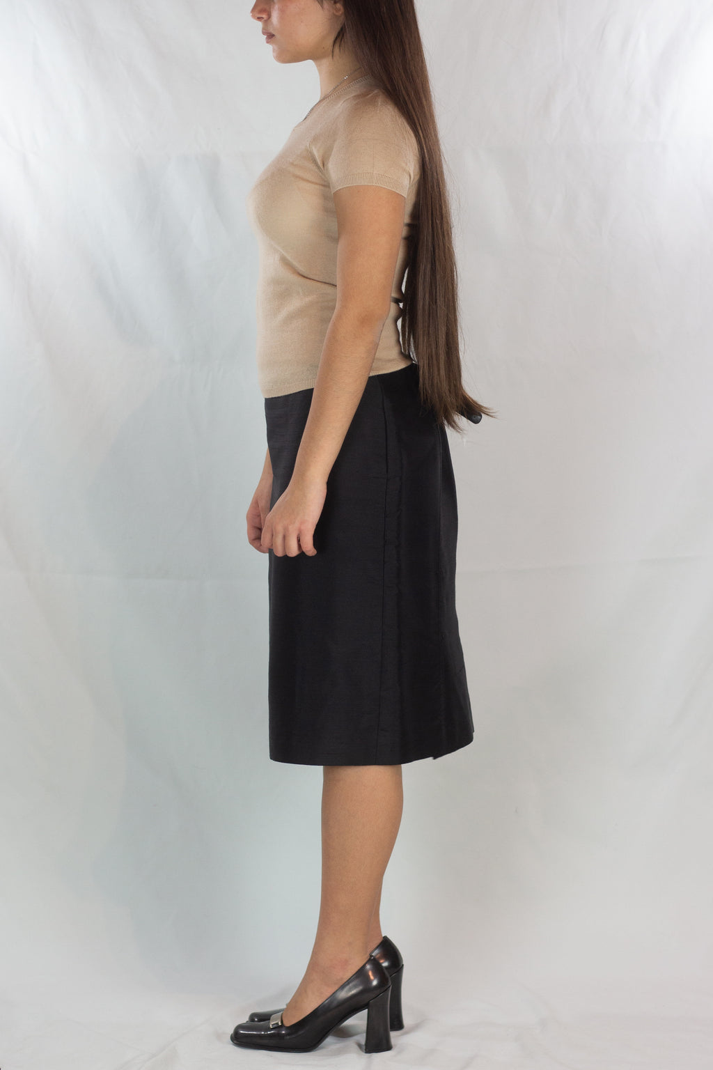 Chantung Silk Straight Skirt