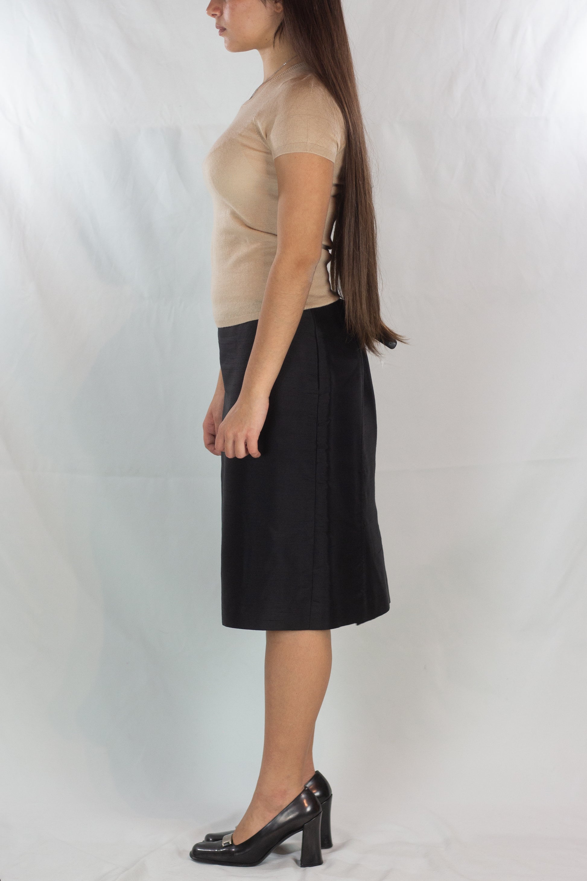 Chantung Silk Straight Skirt