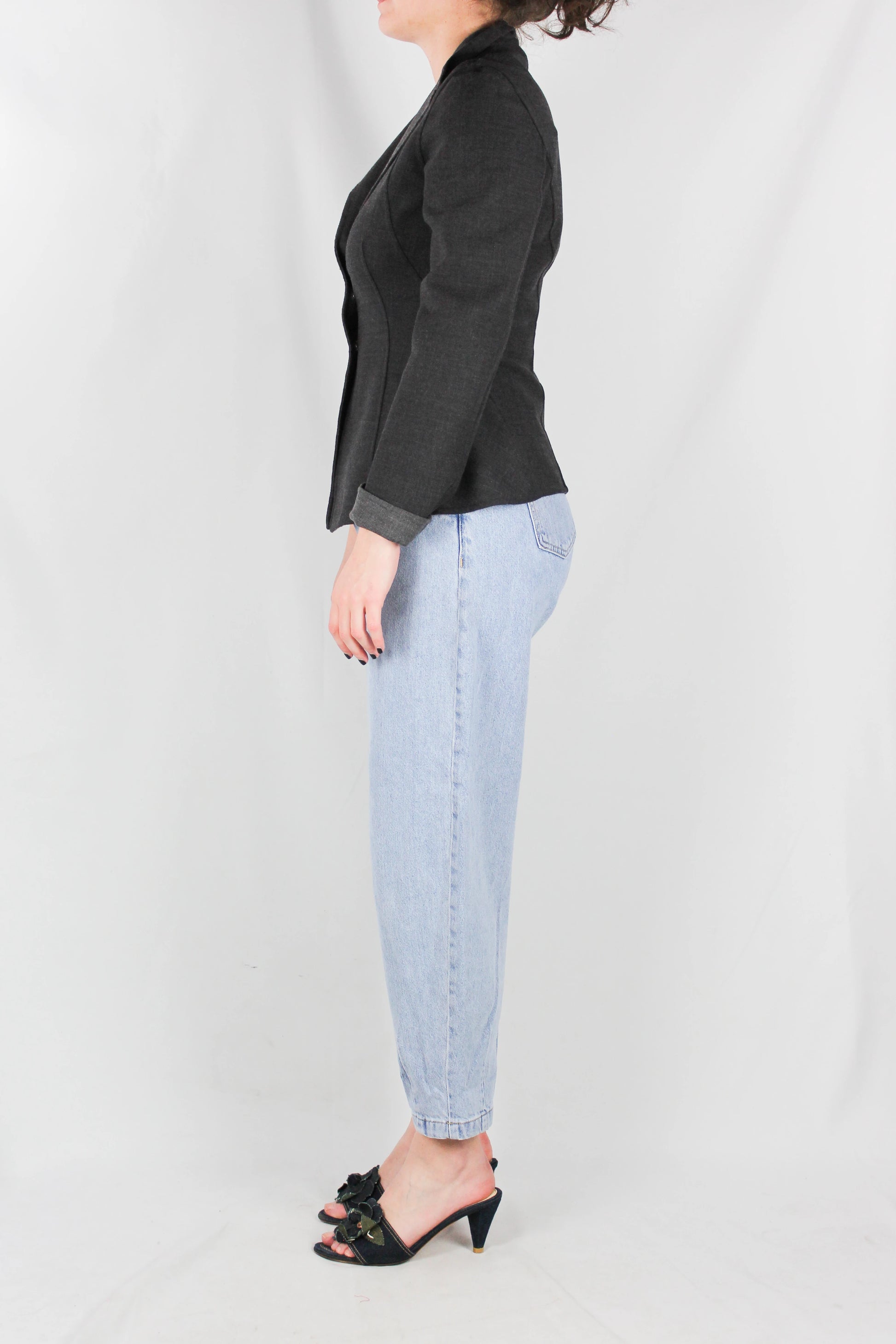 Two-Tone Grey Wool Fitted Blazer
