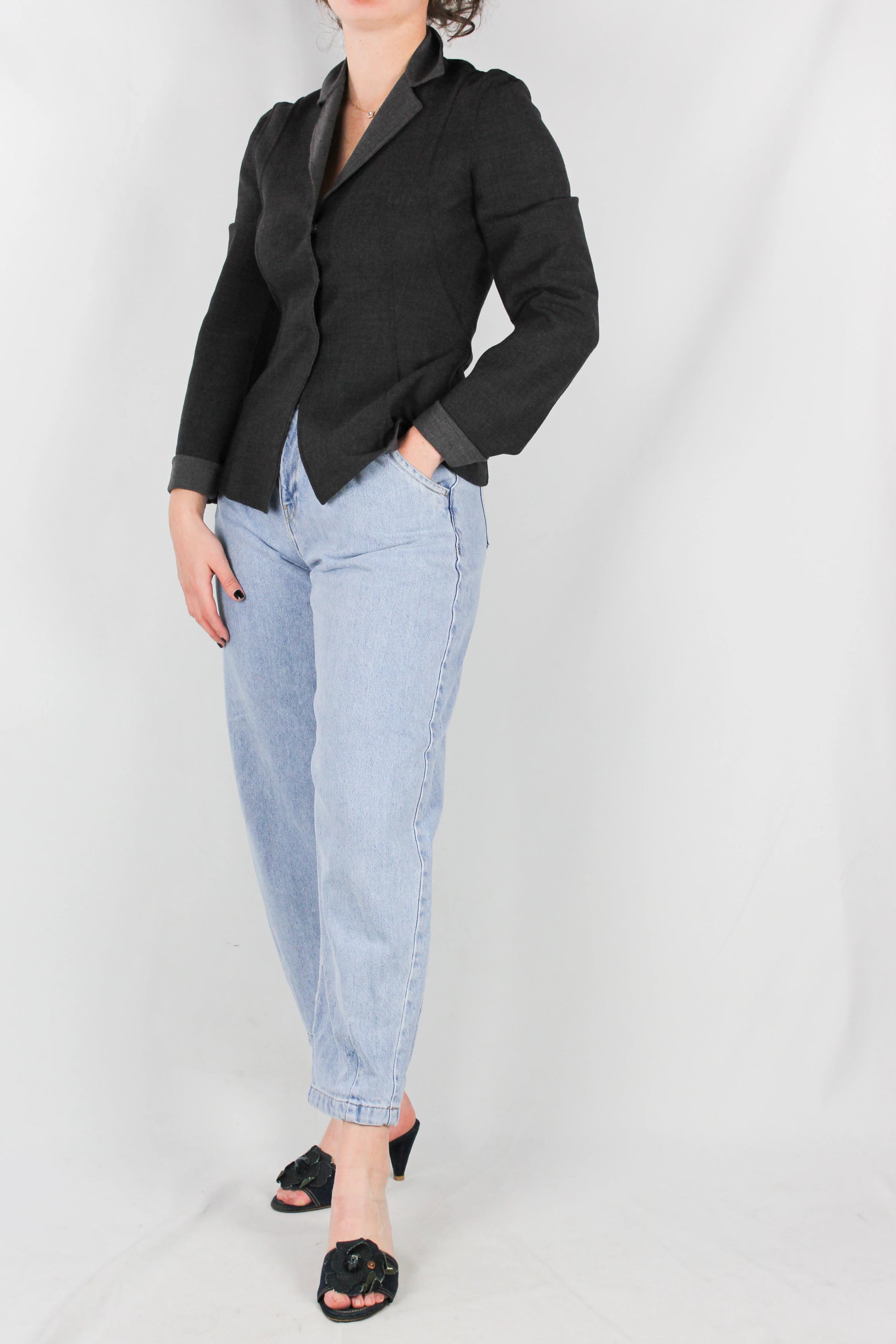 Two-Tone Grey Wool Fitted Blazer
