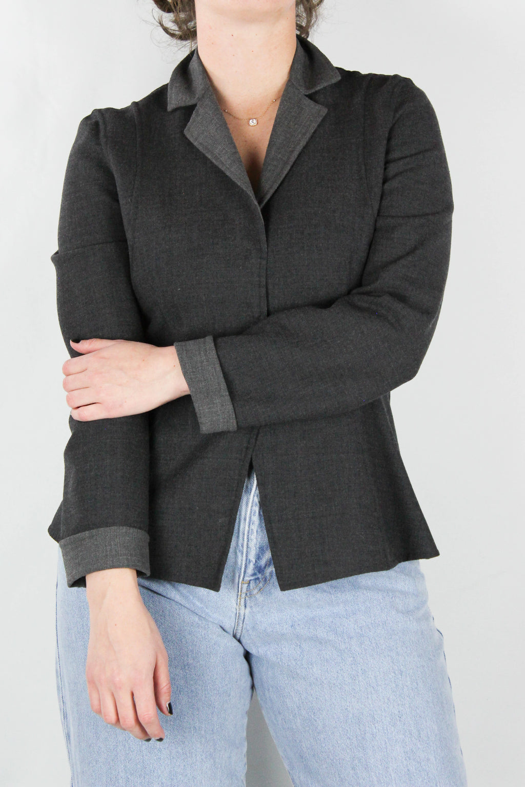 Two-Tone Grey Wool Fitted Blazer