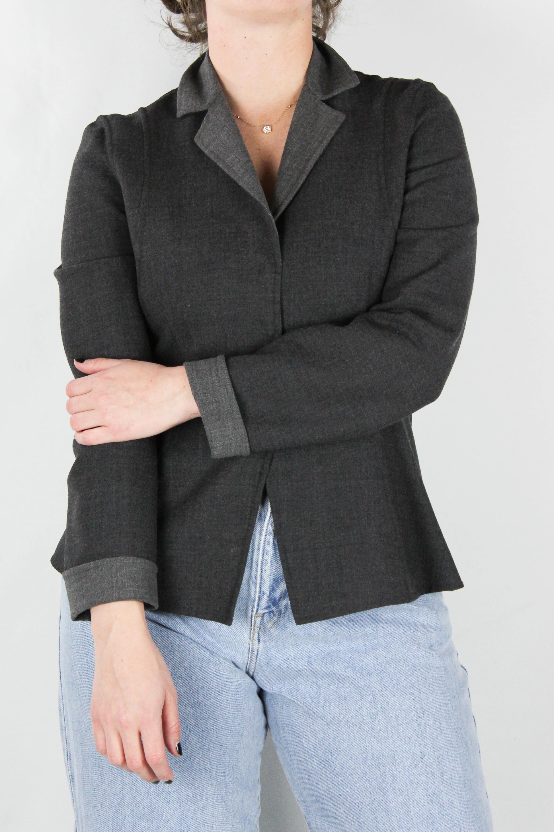 Two-Tone Grey Wool Fitted Blazer