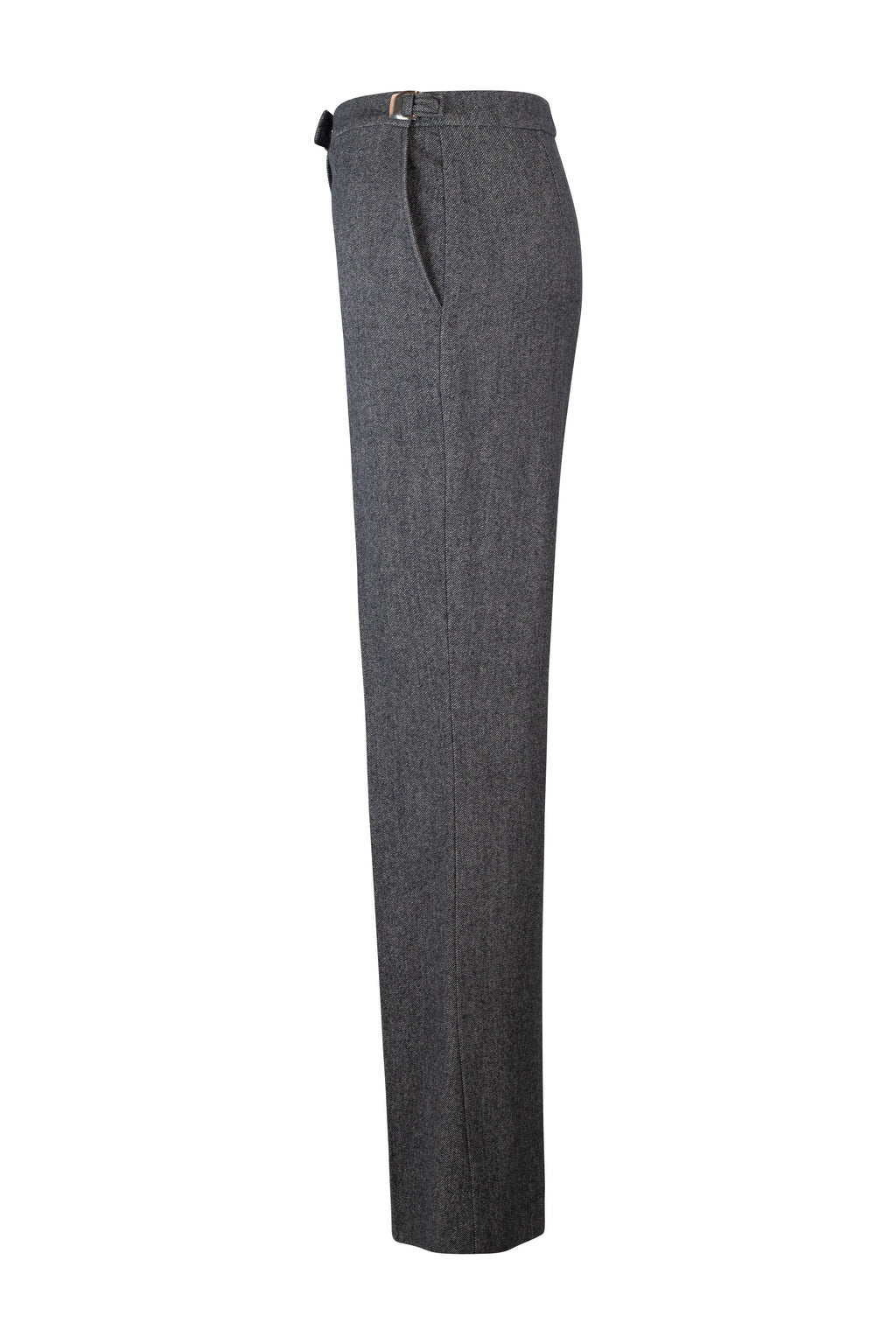 Wool High-Waisted Trousers with Buckle Waistband