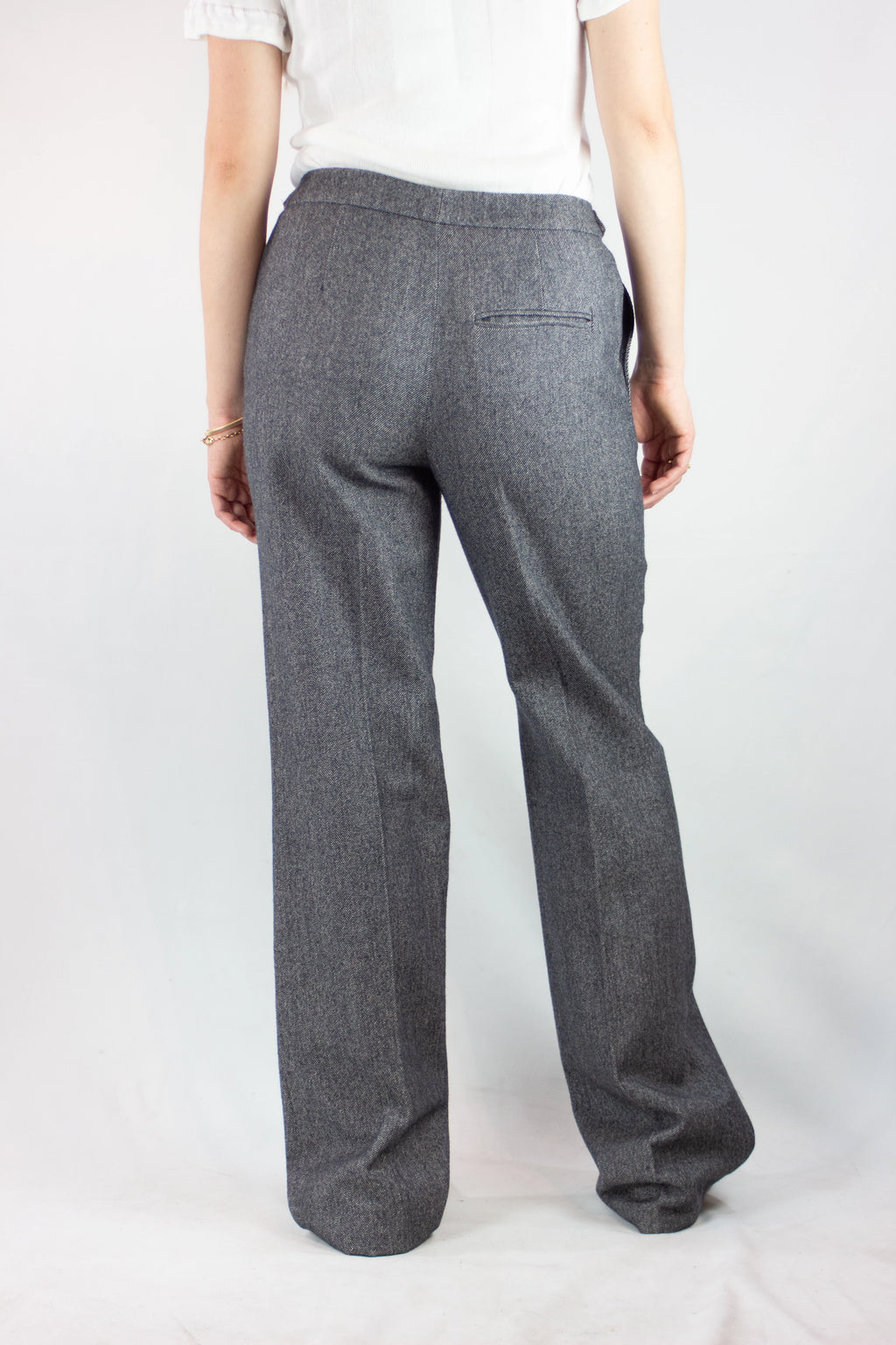 Wool High-Waisted Trousers with Buckle Waistband