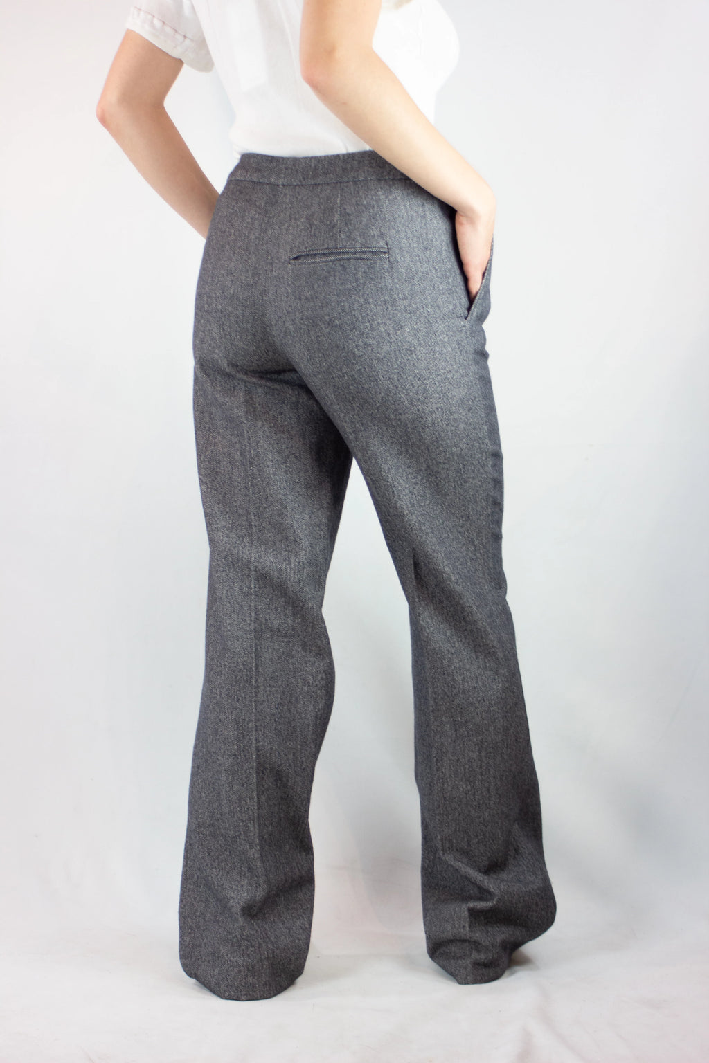 Wool High-Waisted Trousers with Buckle Waistband