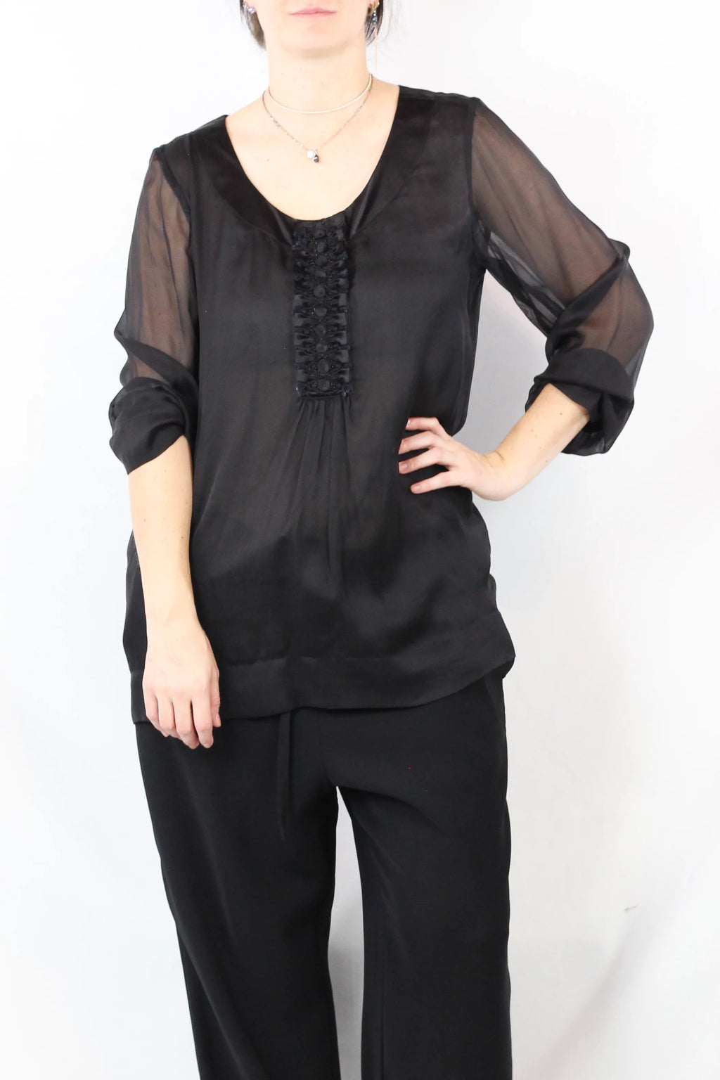 Silk Sheer Blouse Black