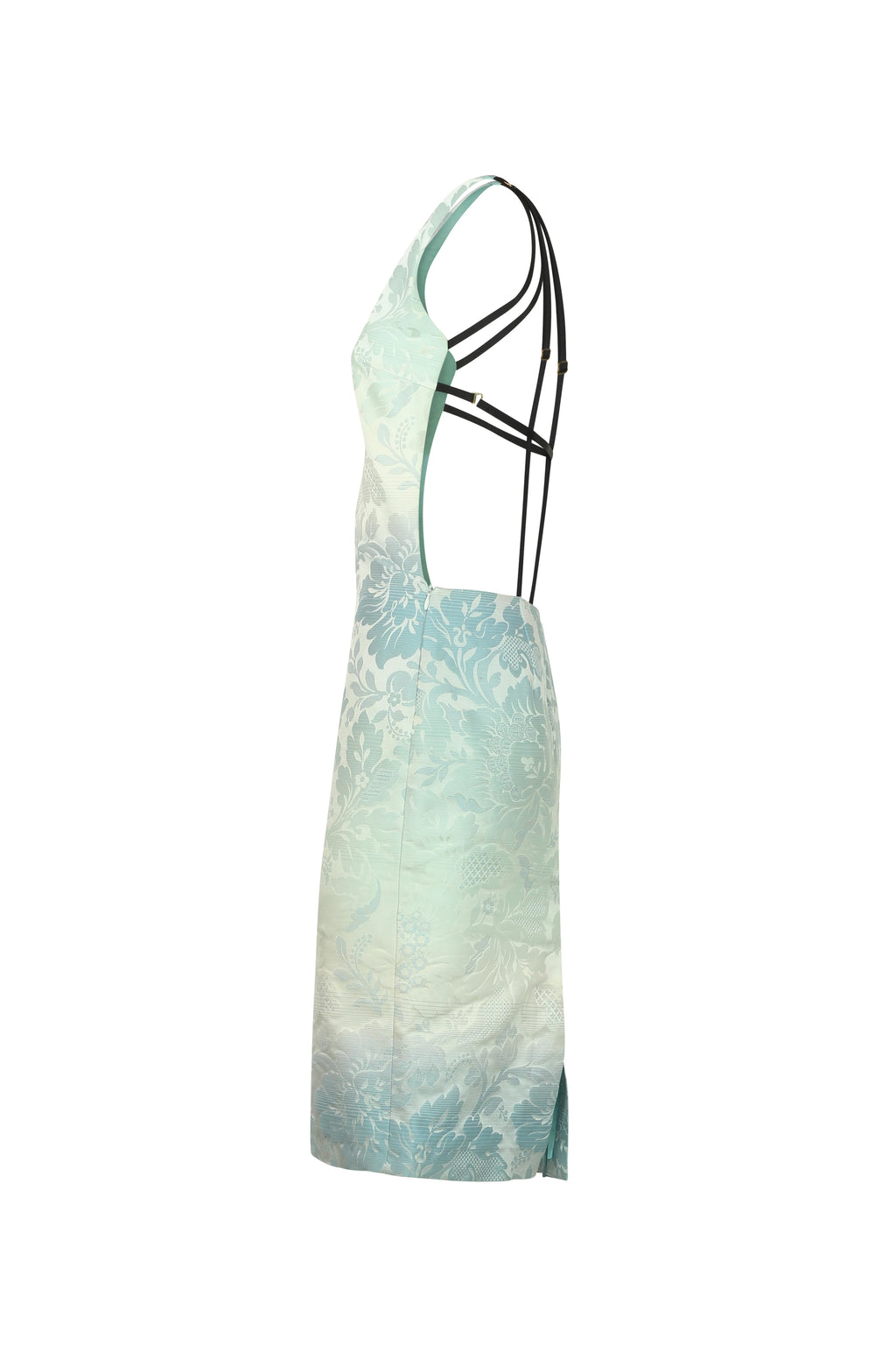 Light Blue Textured Backless Dress with Harness Detail SS2011