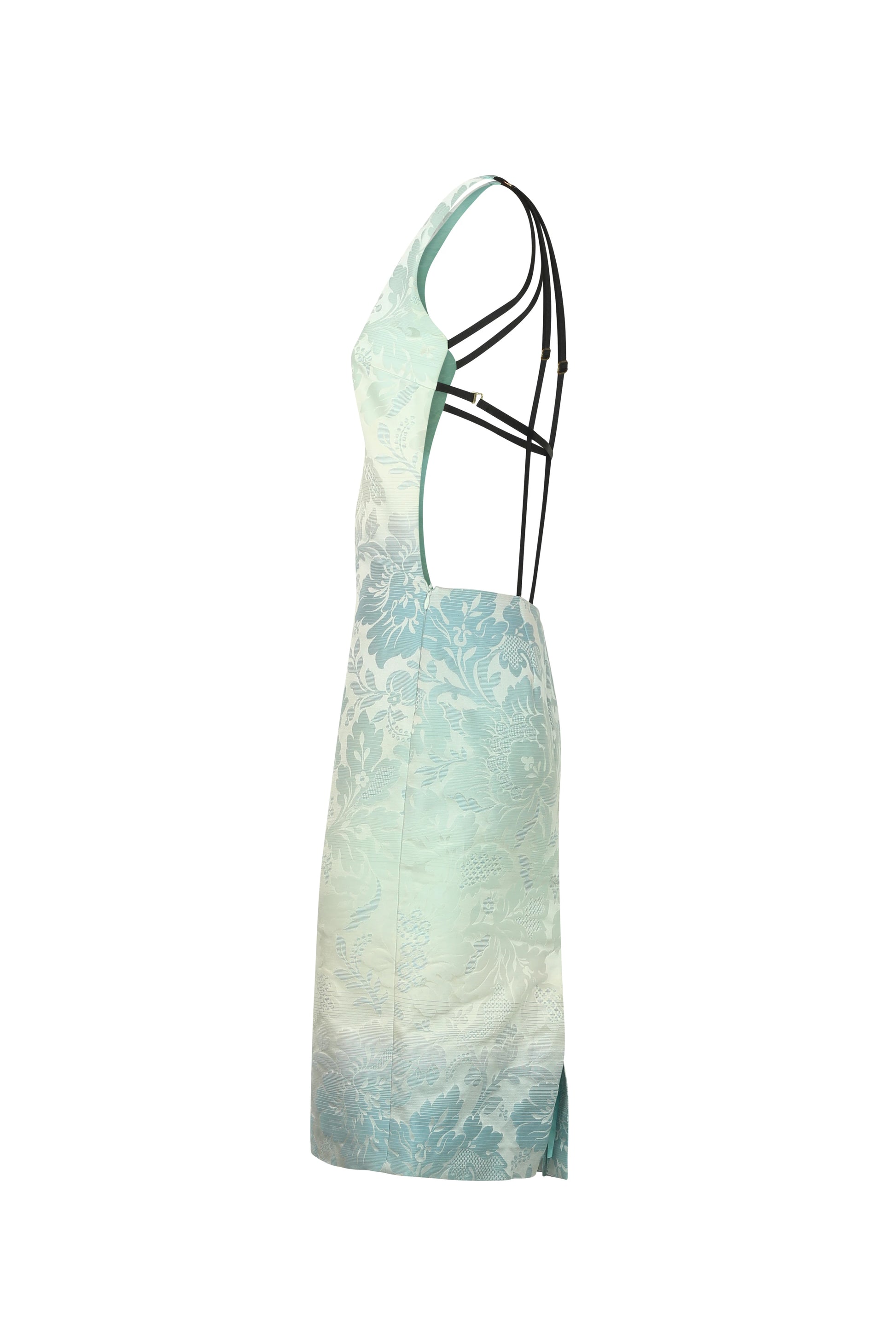 Light Blue Textured Backless Dress with Harness Detail SS2011