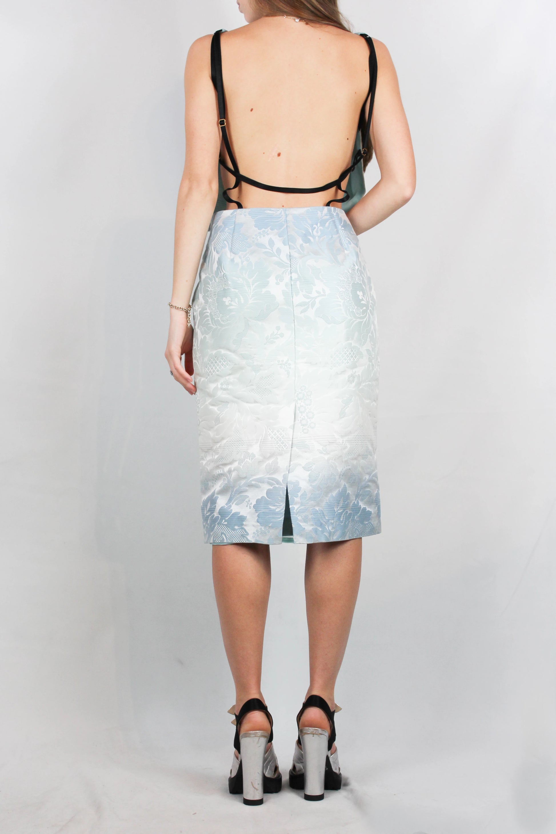 Light Blue Textured Backless Dress with Harness Detail SS2011