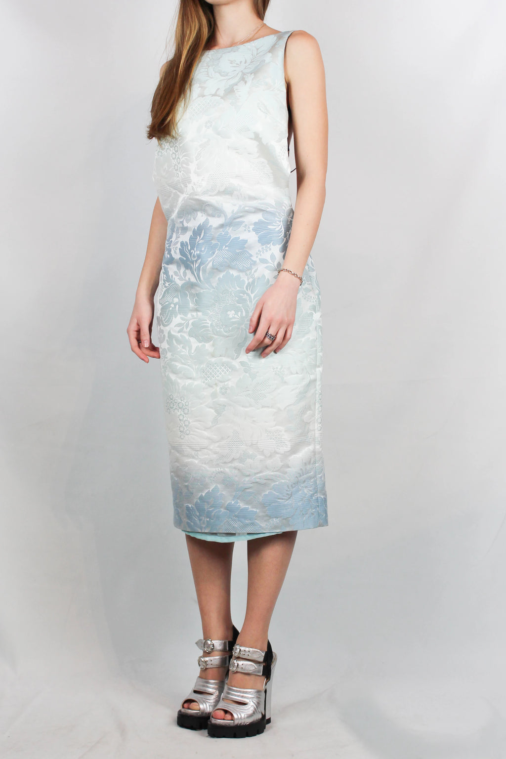Light Blue Textured Backless Dress with Harness Detail SS2011