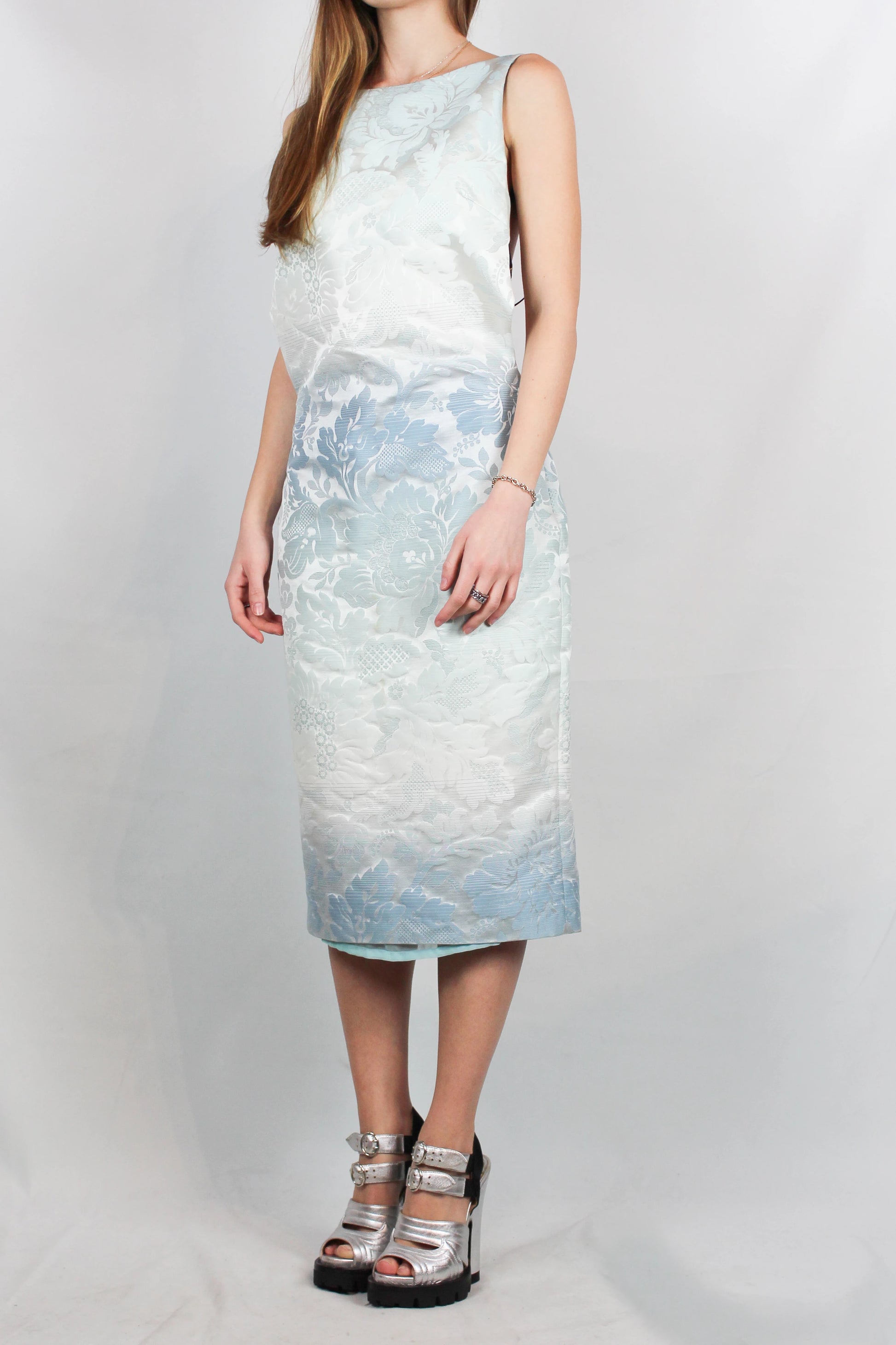 Light Blue Textured Backless Dress with Harness Detail SS2011