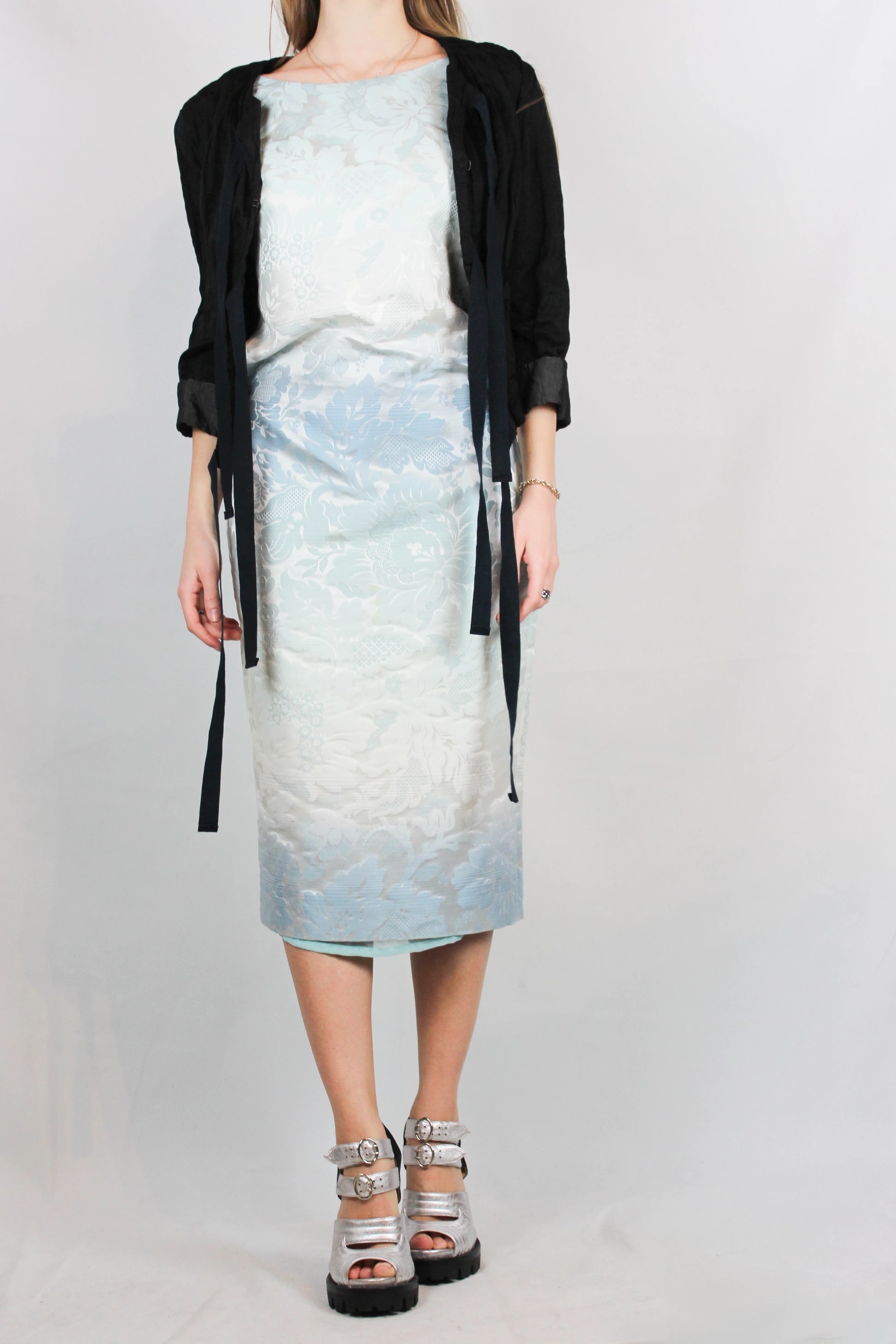 Light Blue Textured Backless Dress with Harness Detail SS2011