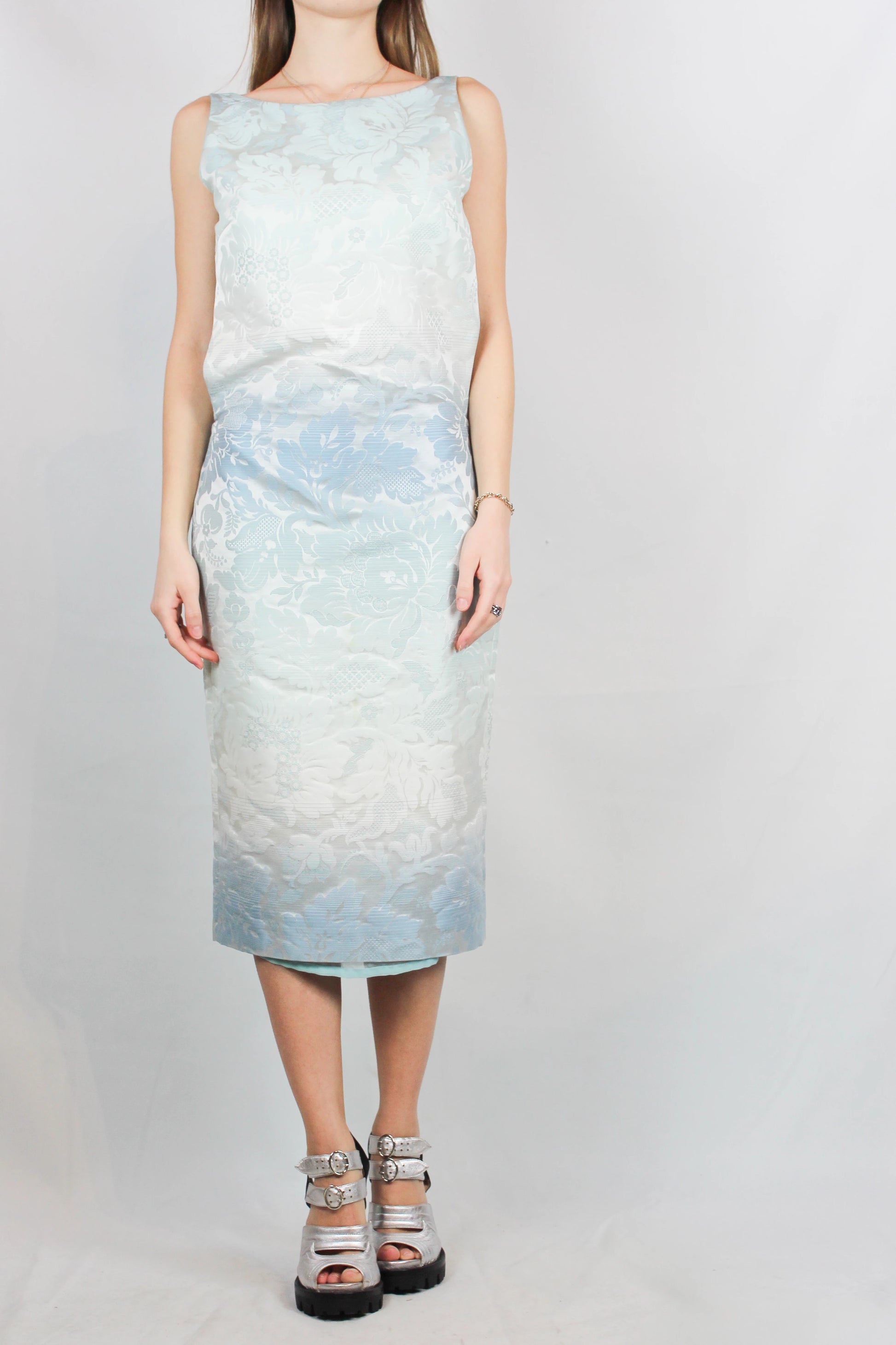 Light Blue Textured Backless Dress with Harness Detail SS2011