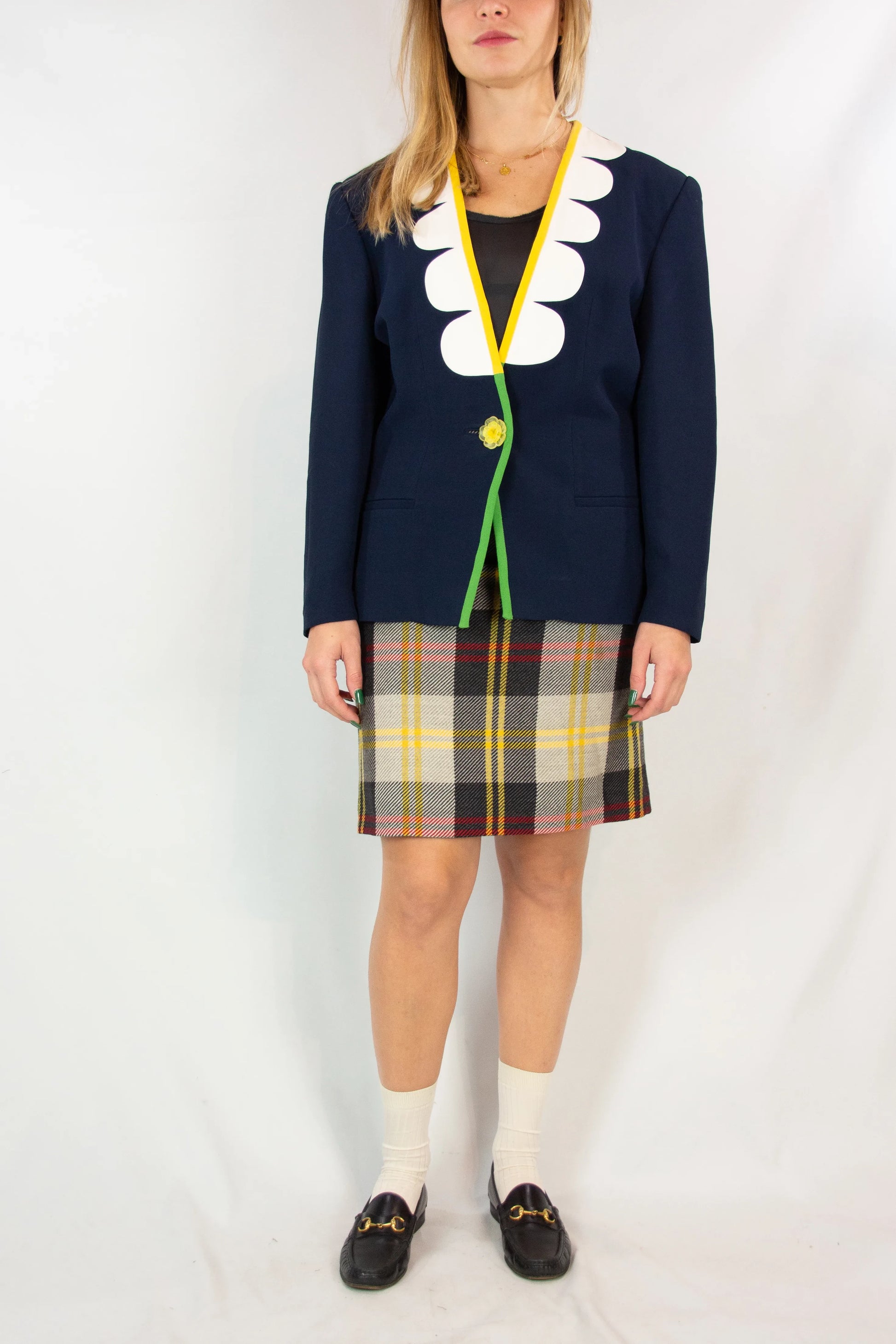 Navy Blue Jacket with Daisy Details