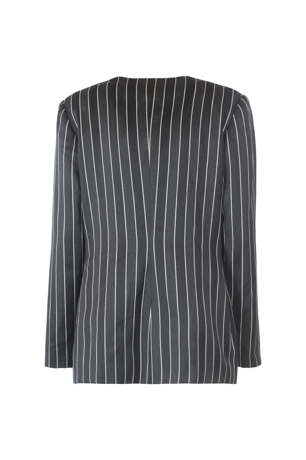 Striped Collarless Blazer with Gold Buttons