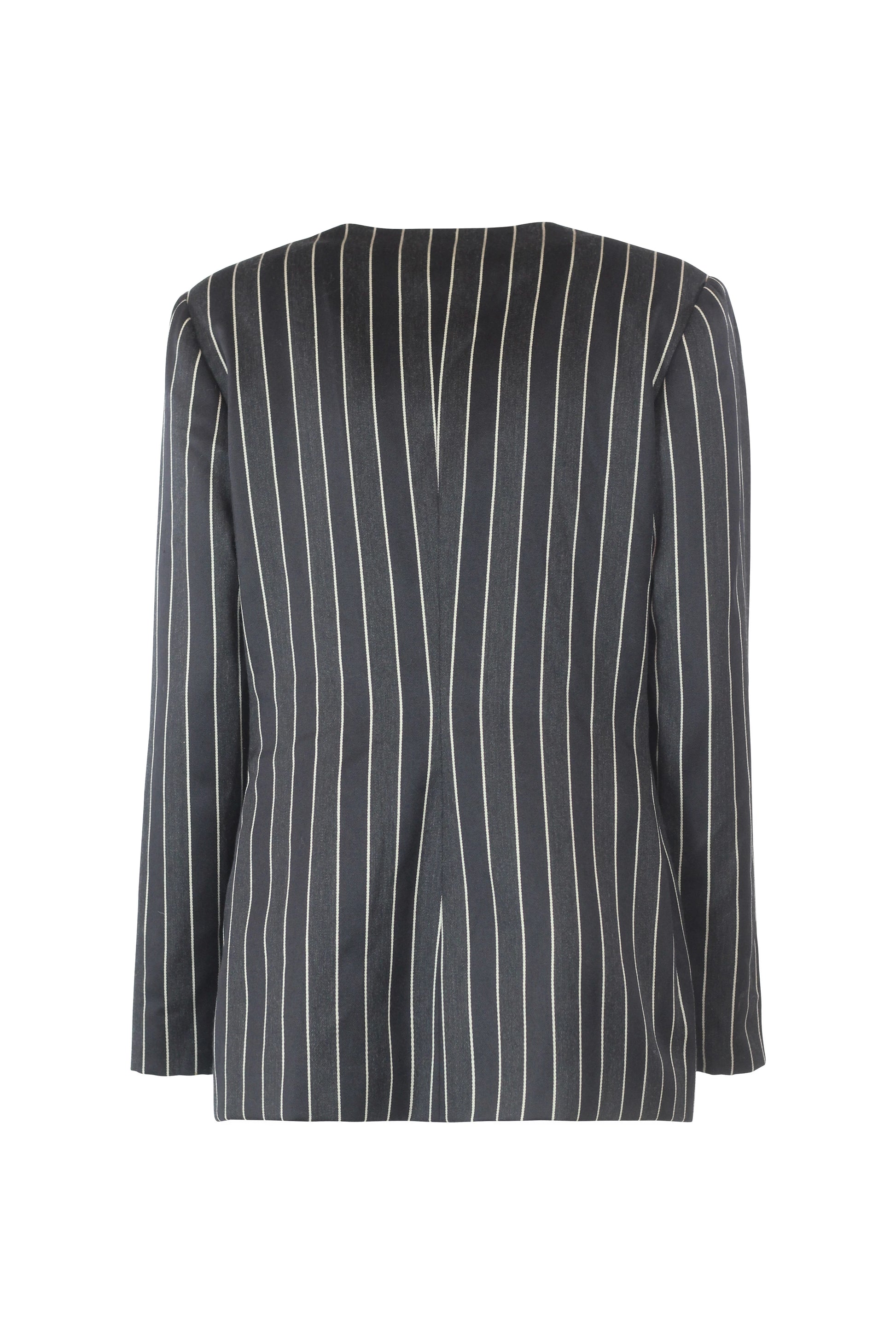 Striped Collarless Blazer with Gold Buttons