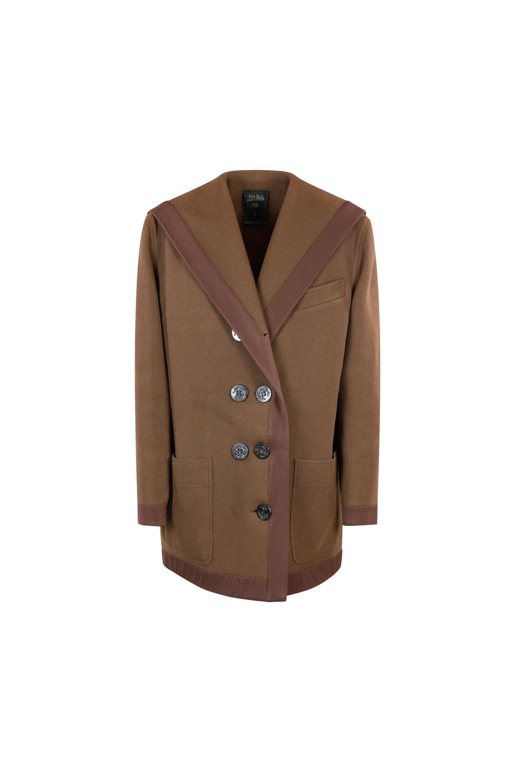 Brown Wool Marinière Coat with Anchor Buttons