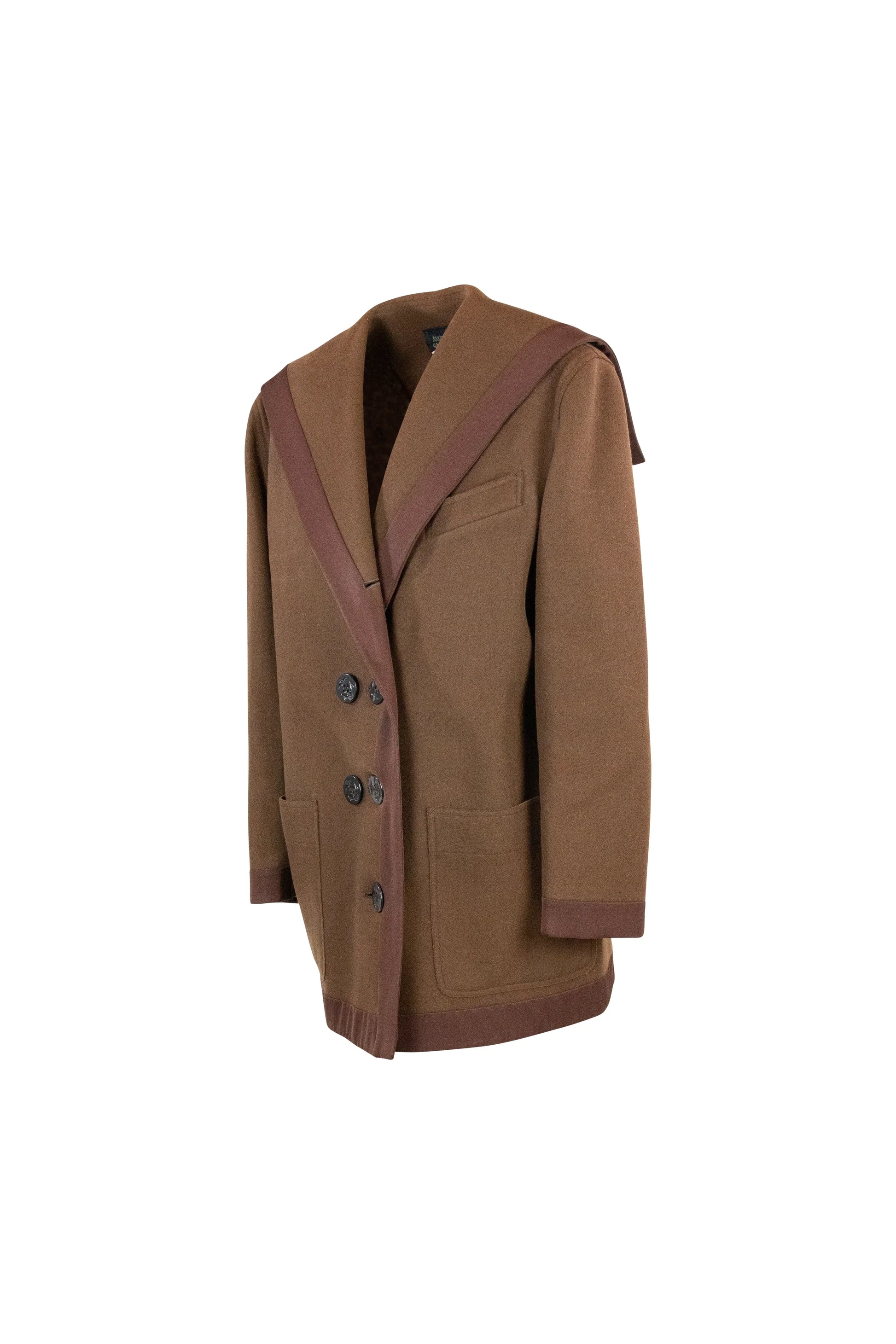 Brown Wool Marinière Coat with Anchor Buttons