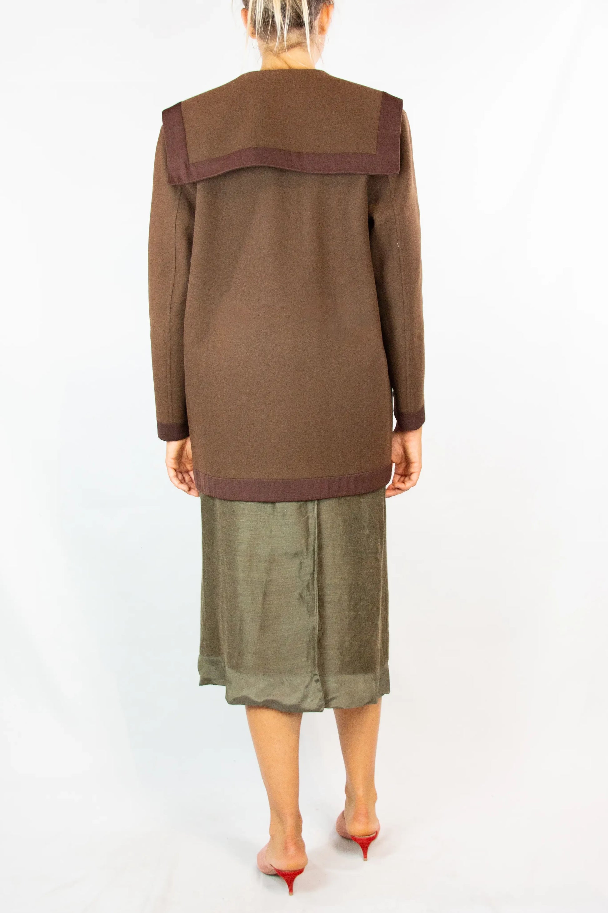 Brown Wool Marinière Coat with Anchor Buttons