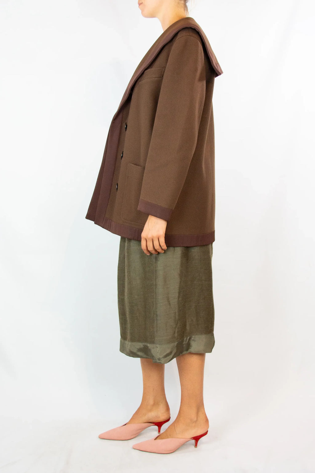 Brown Wool Marinière Coat with Anchor Buttons