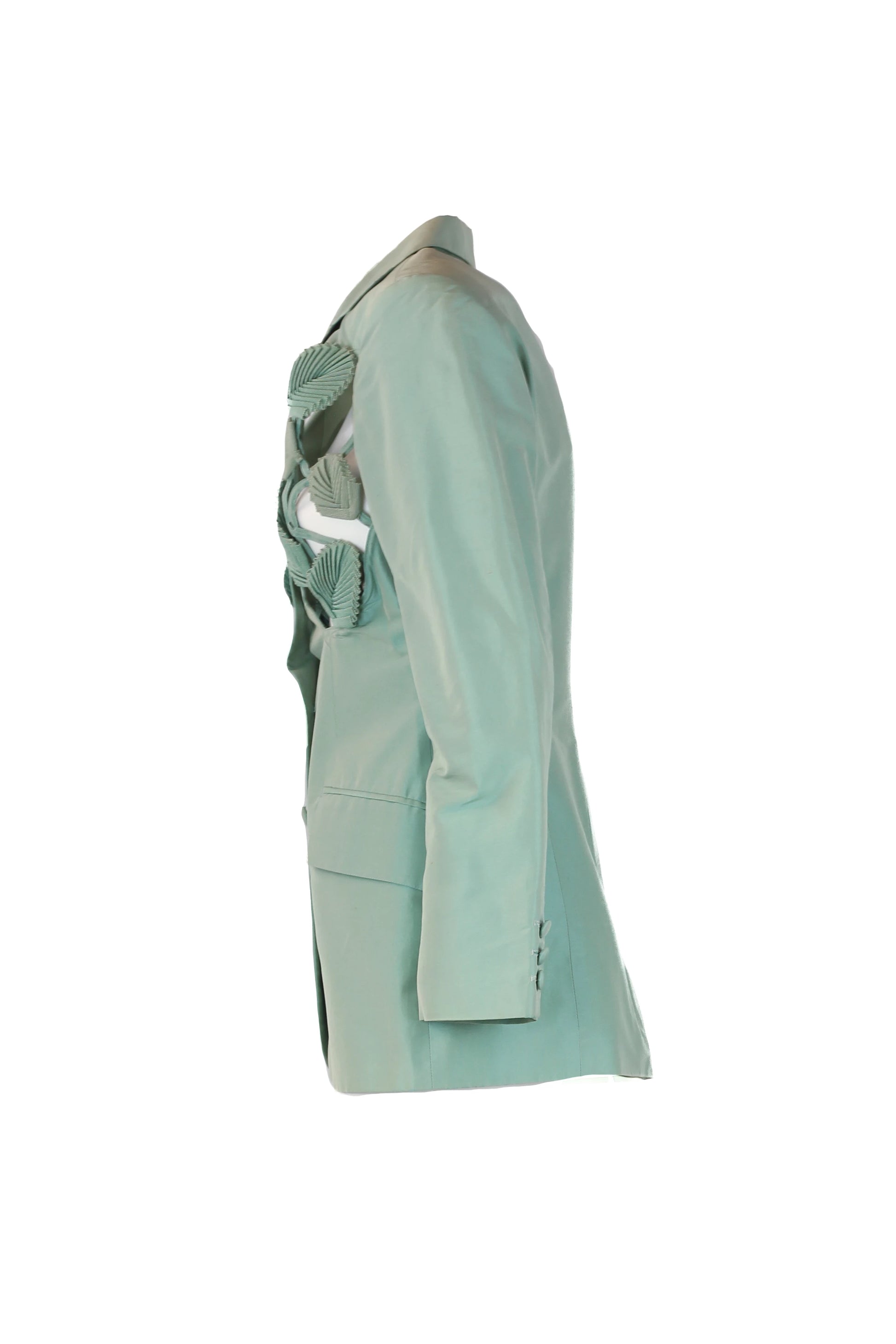 Vintage Corset-Waist Blazer with Silk Leaf Appliqué