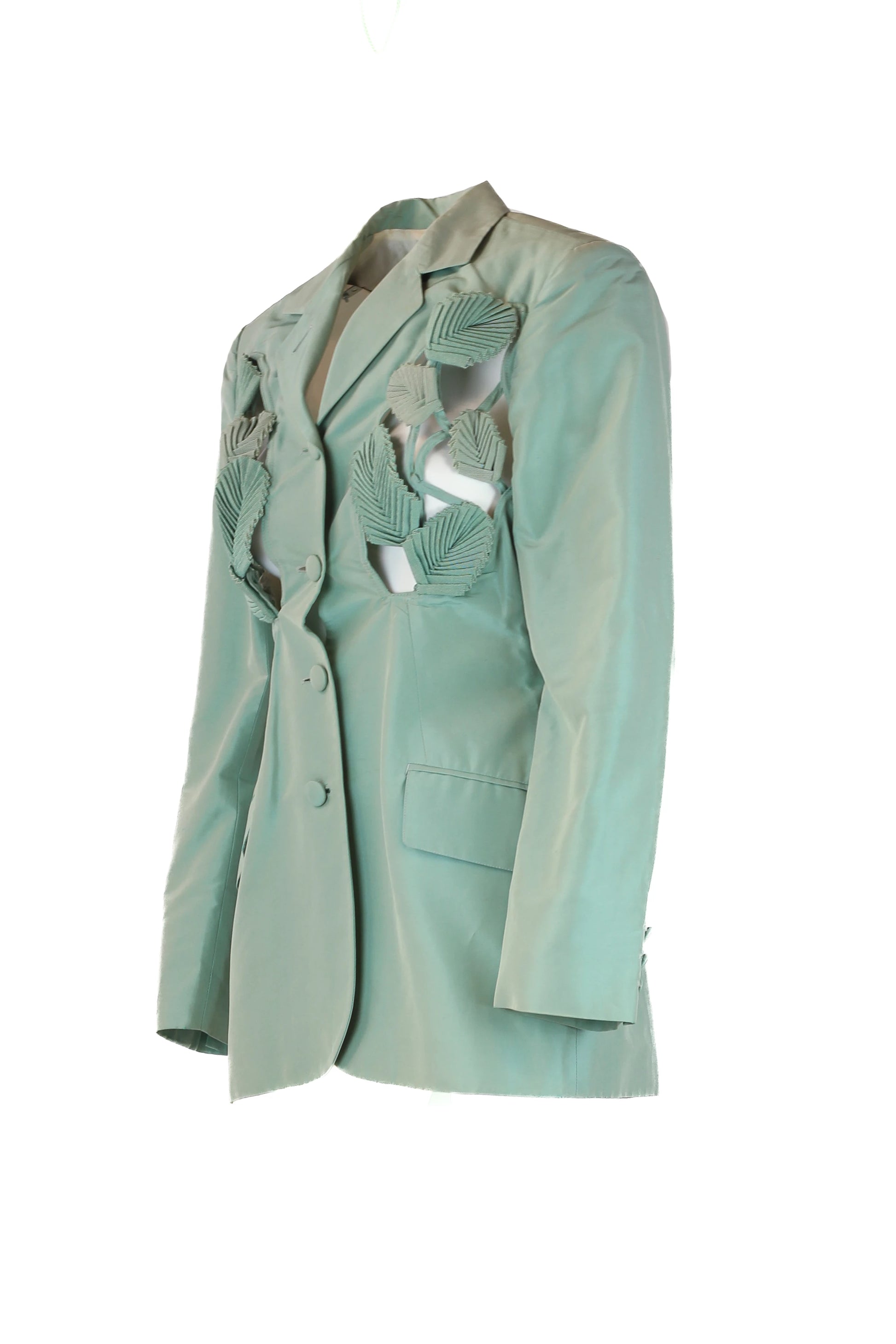 Vintage Corset-Waist Blazer with Silk Leaf Appliqué