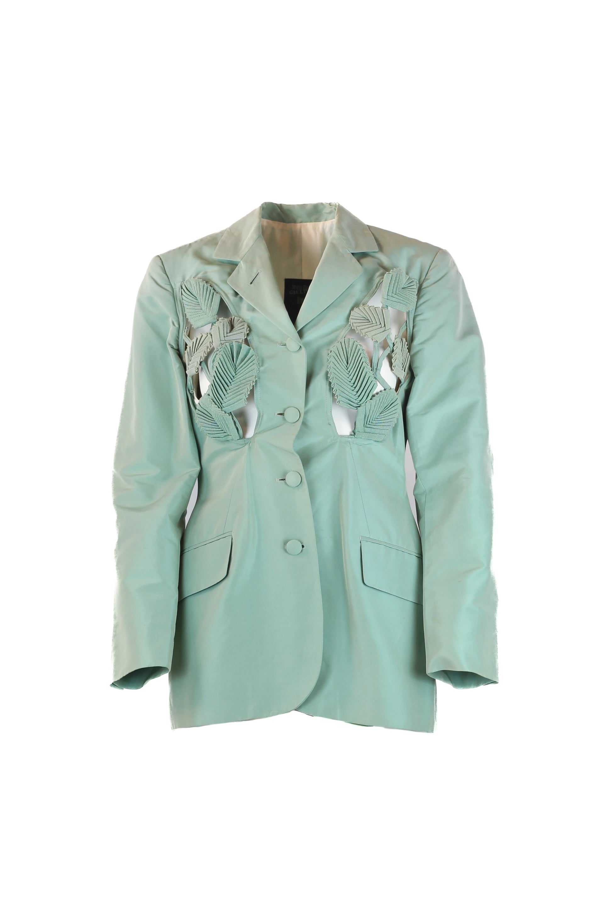 Vintage Corset-Waist Blazer with Silk Leaf Appliqué