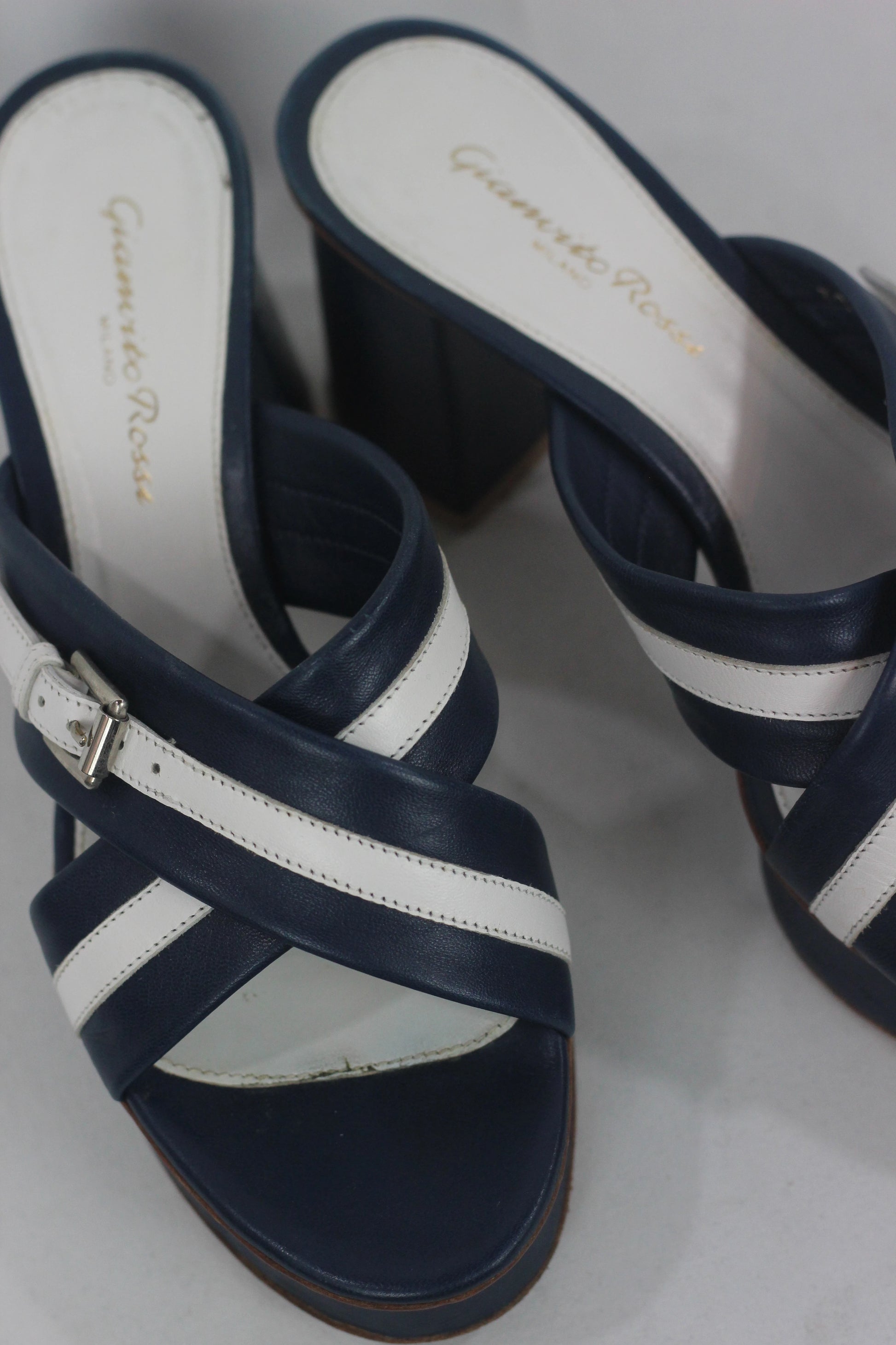 Blue White Marinière Platform Sandals