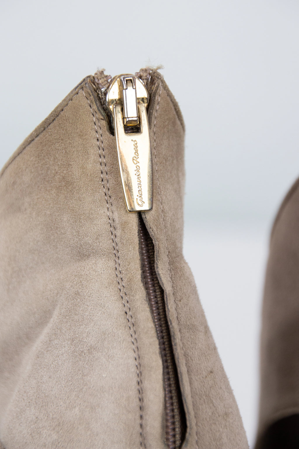 Taupe Suede Peep-Toe Heels