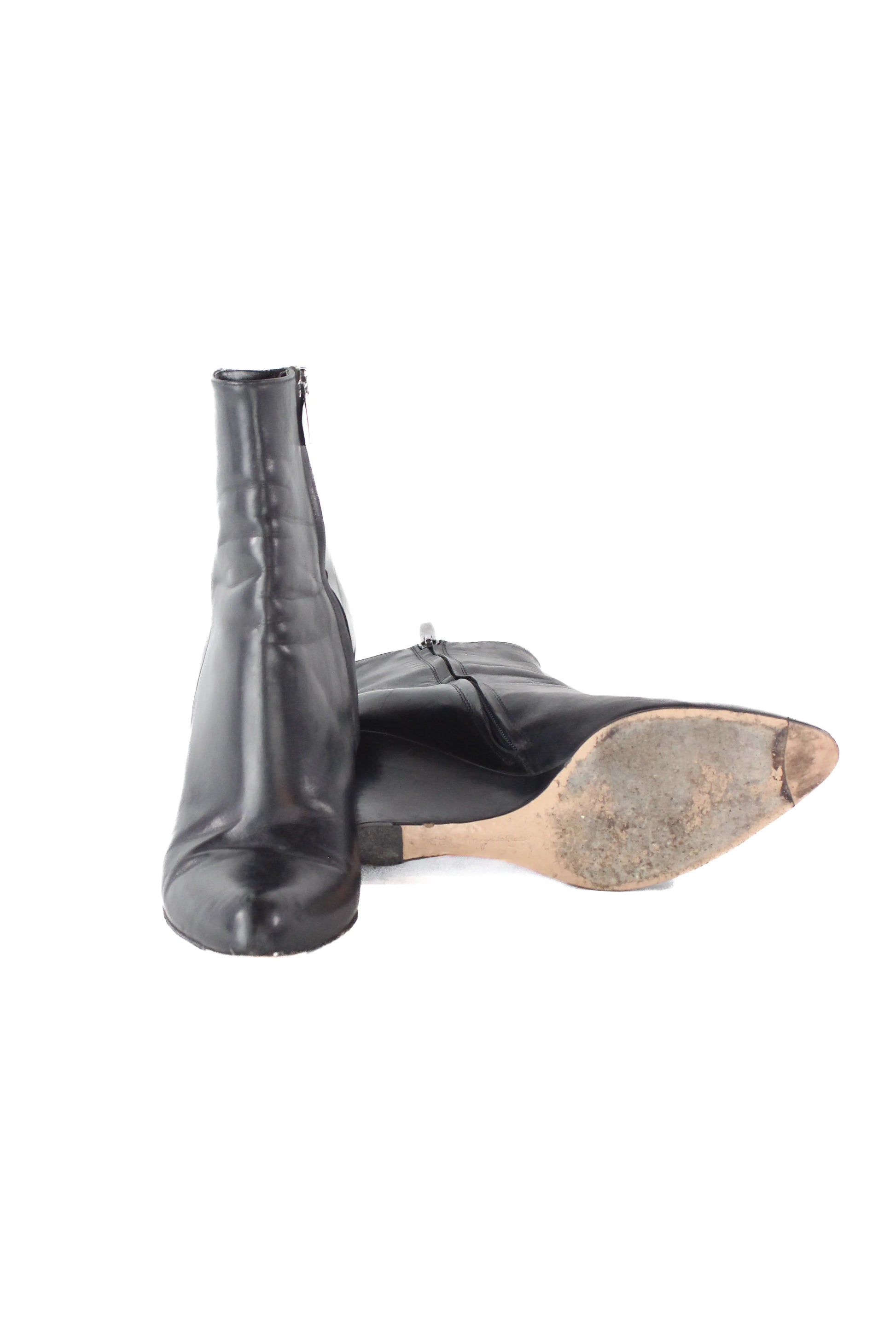 Black leather wedges boots