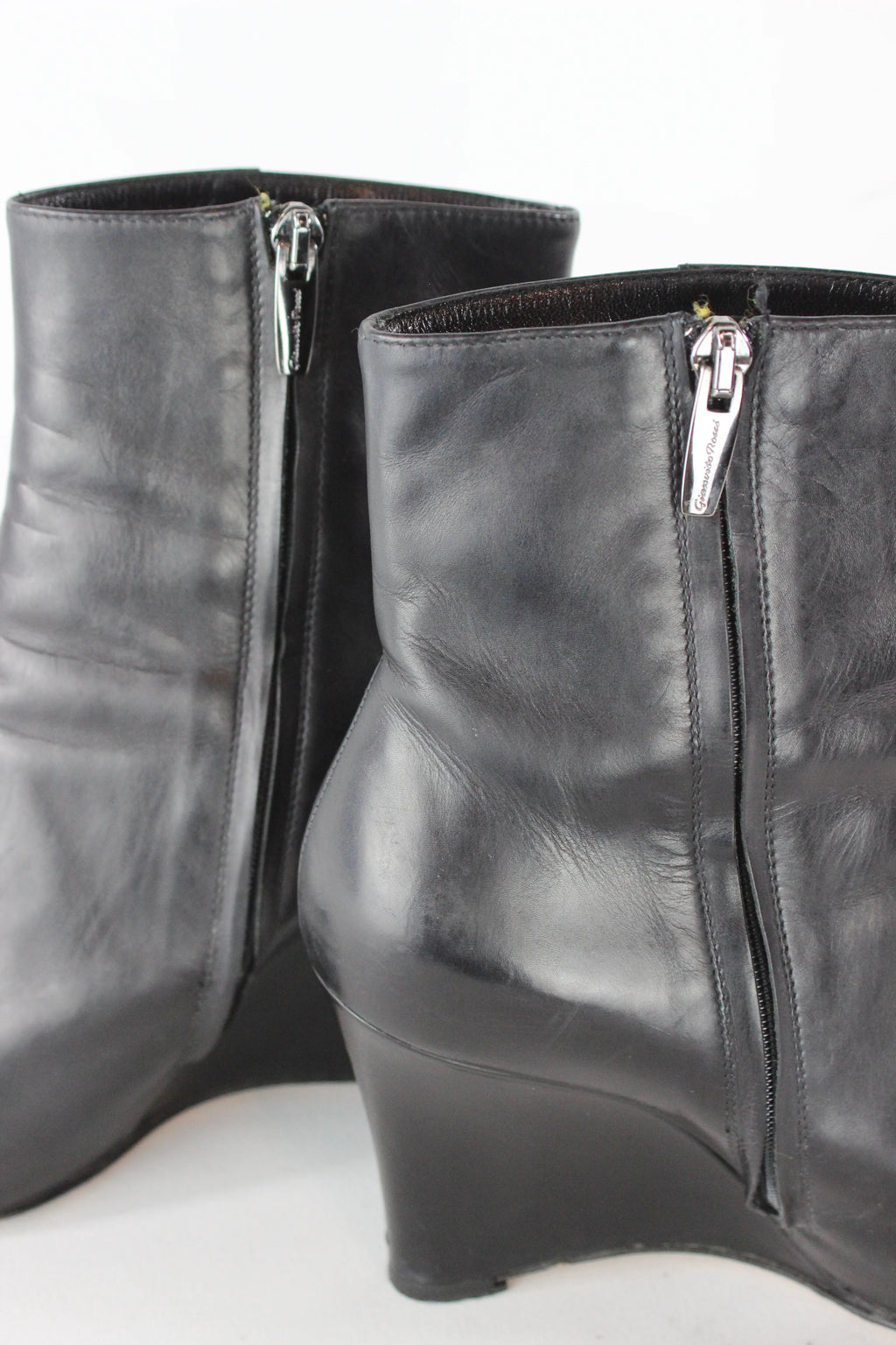 Black leather wedges boots