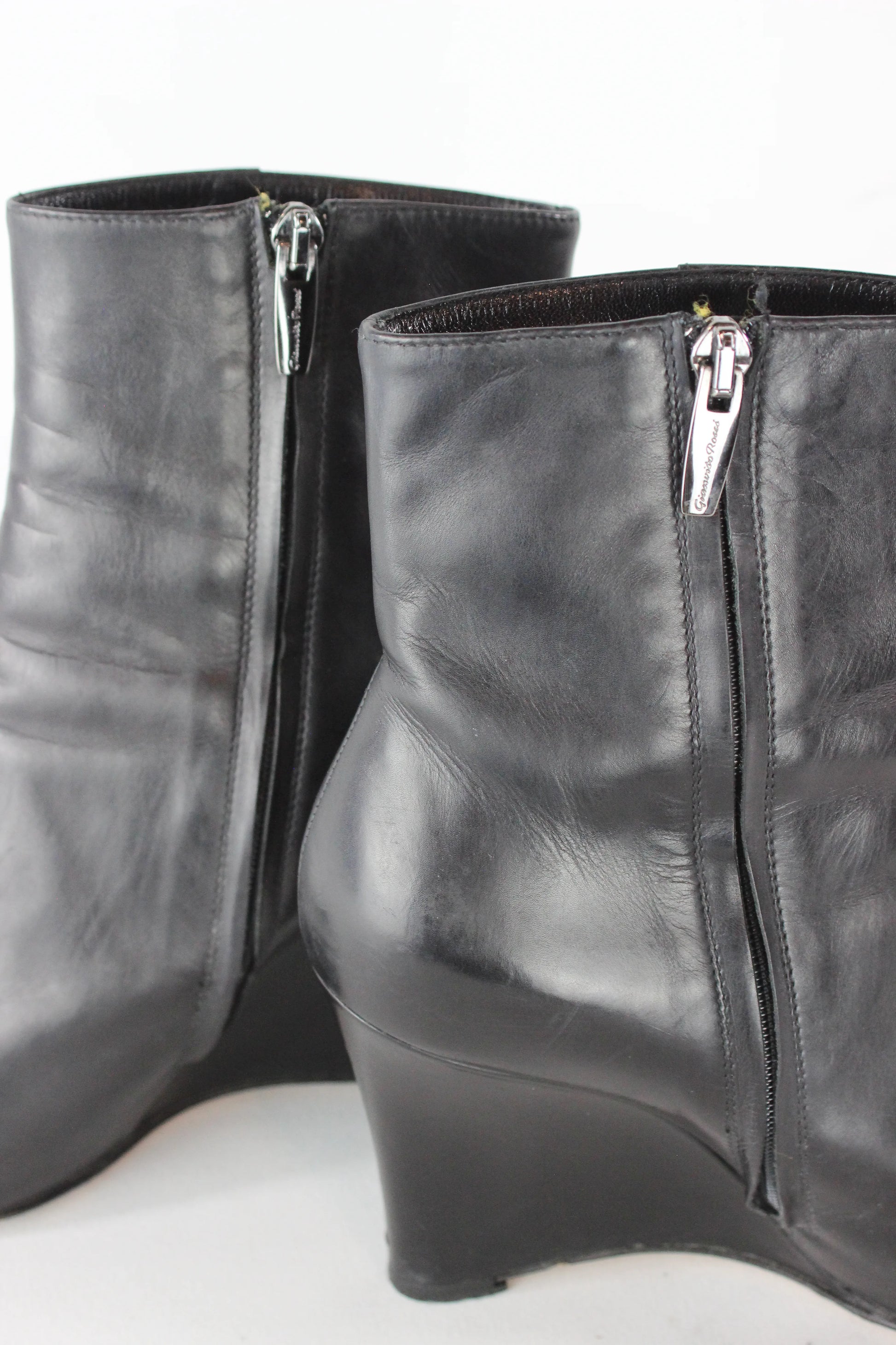 Black leather wedges boots
