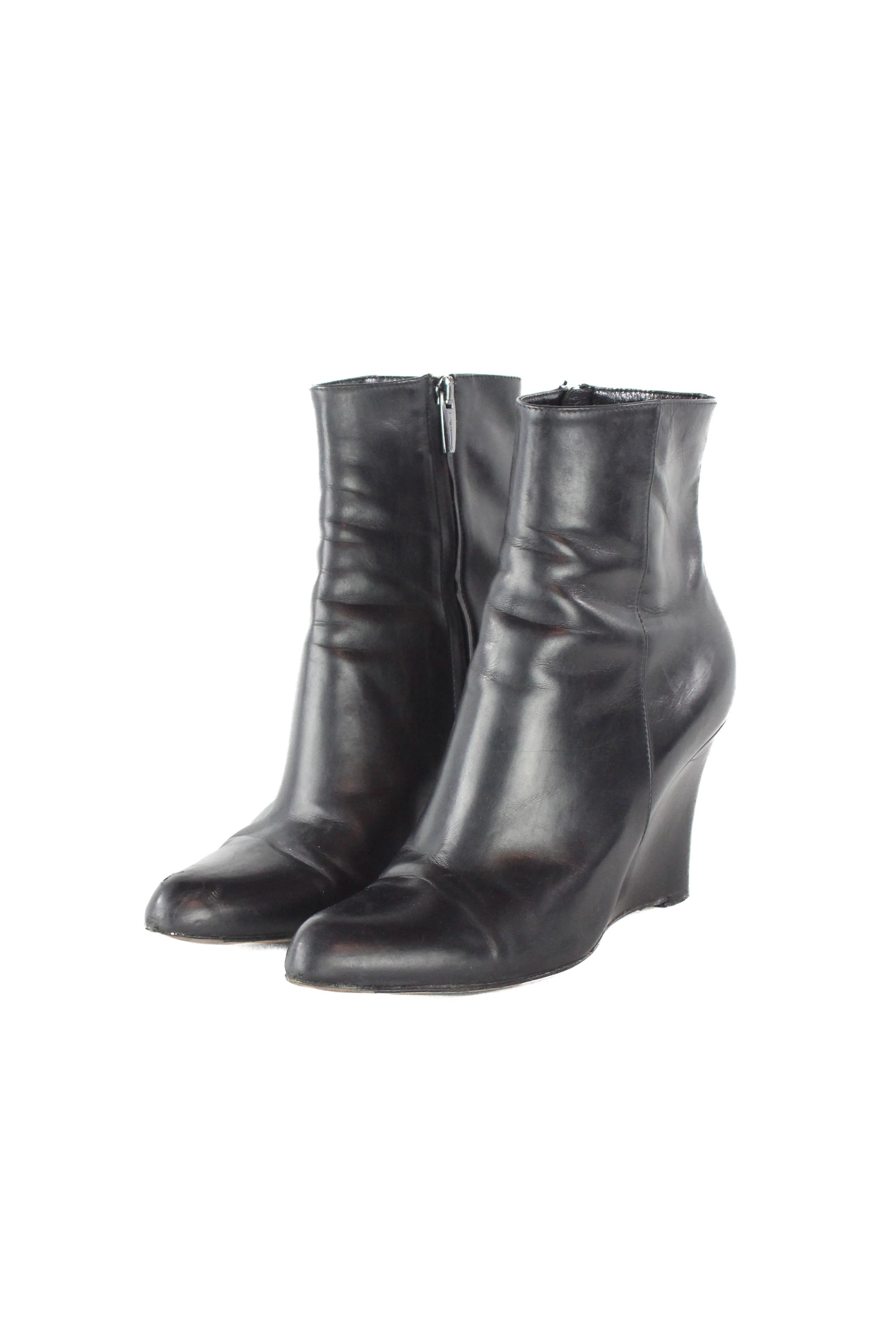 Black leather wedges boots